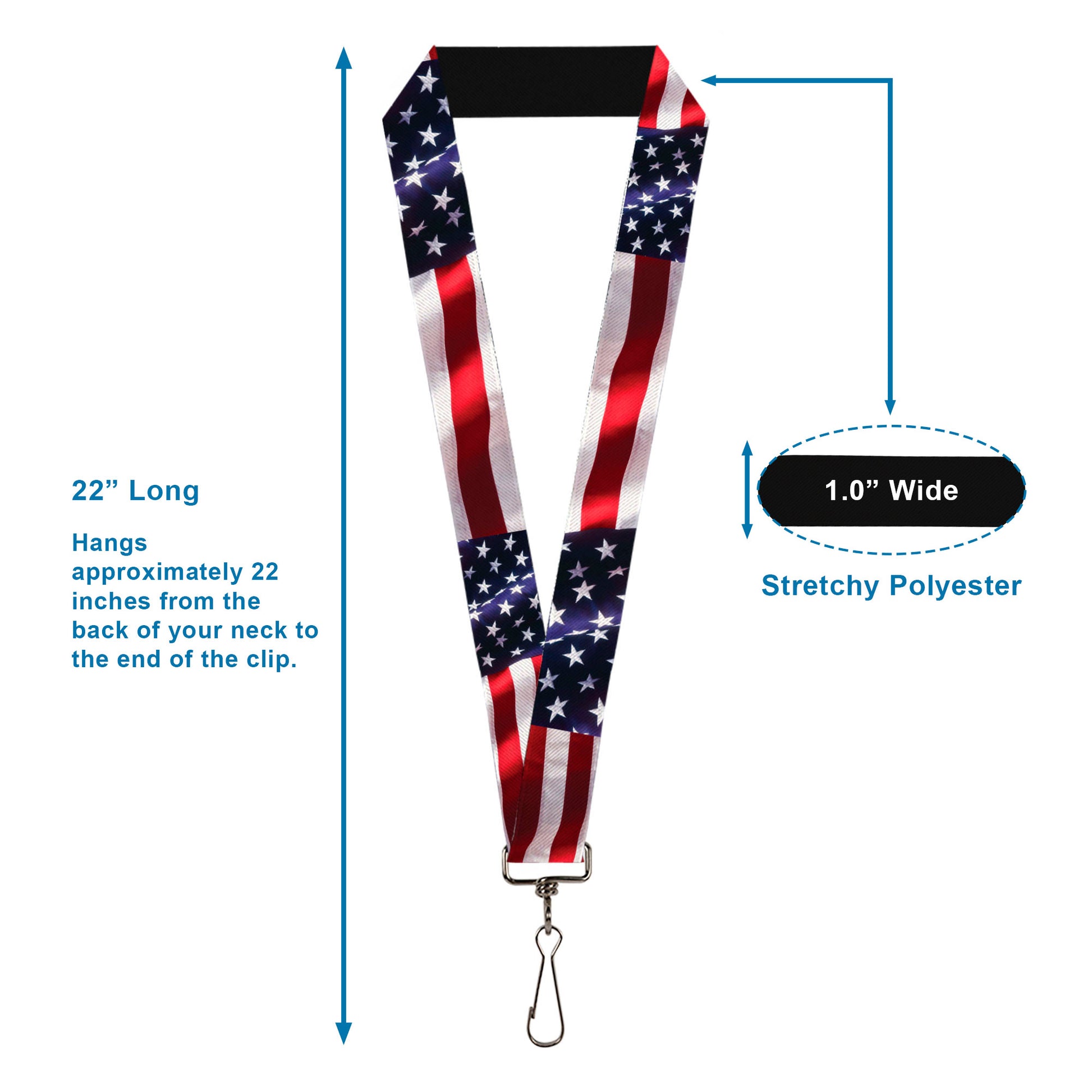 Lanyard - 1.0" - American Flag Vivid CLOSE-UP Lanyards Buckle-Down