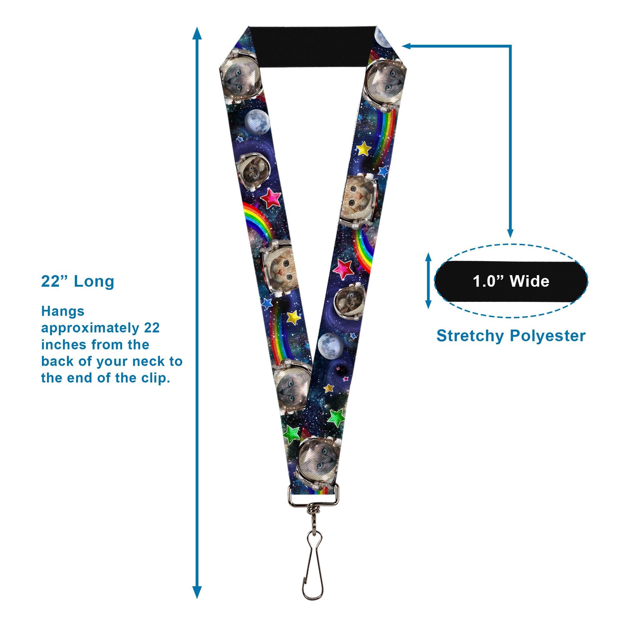 Lanyard - 1.0" - Astronaut Cats in Space Rainbows Stars Lanyards Buckle-Down