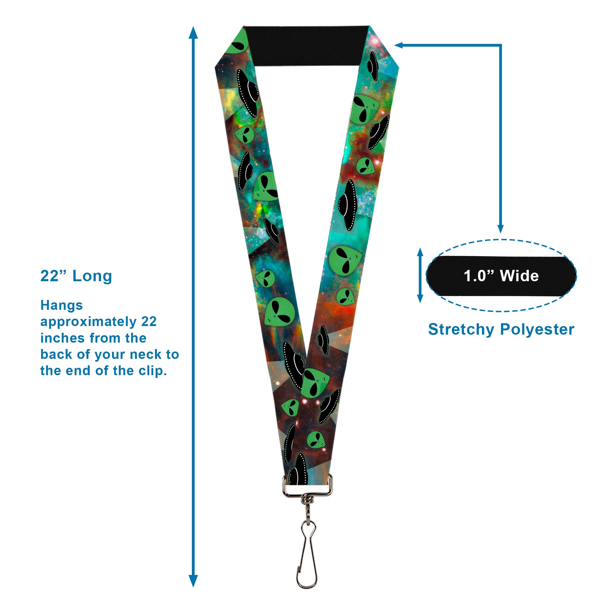 Lanyard - 1.0" - Aliens & UFO's Galaxy Green Black White Lanyards Buckle-Down