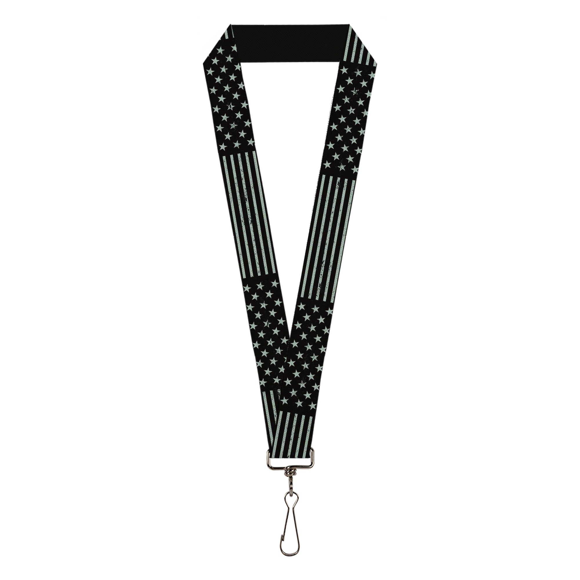 Lanyard - 1.0" - Americana Stars & Stripes Weathered Black Gray Lanyards Buckle-Down