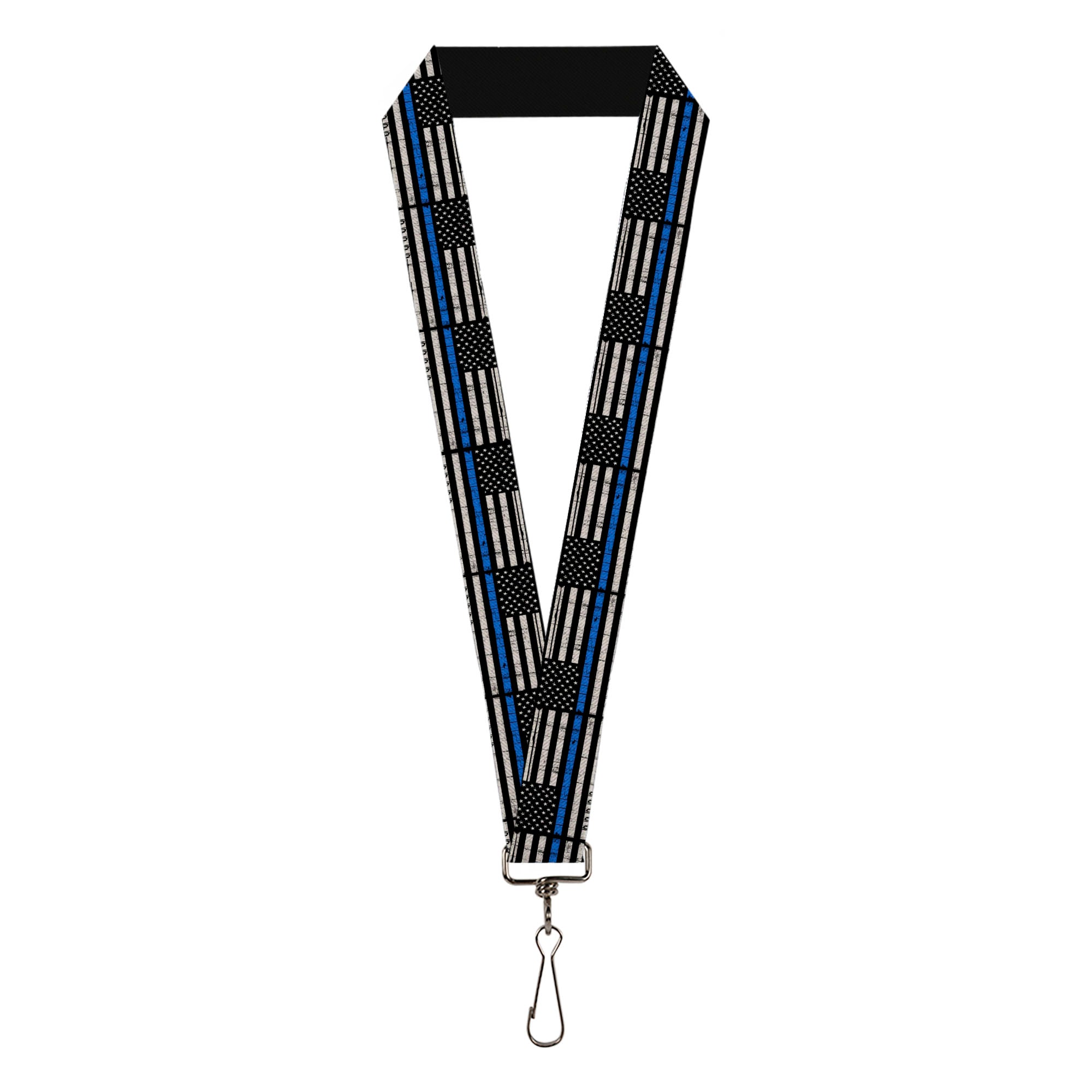 Lanyard - 1.0" - Thin Blue Line Flag Weathered Black/Gray/Blue Lanyards Buckle-Down