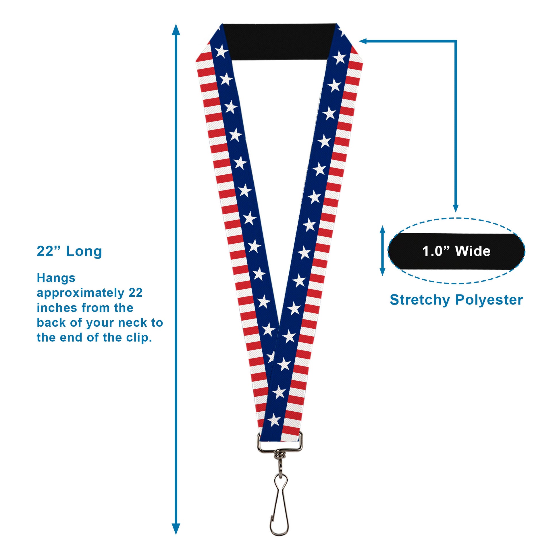 Lanyard - 1.0" - Americana Stars & Stripes2 Blue White Red White Lanyards Buckle-Down