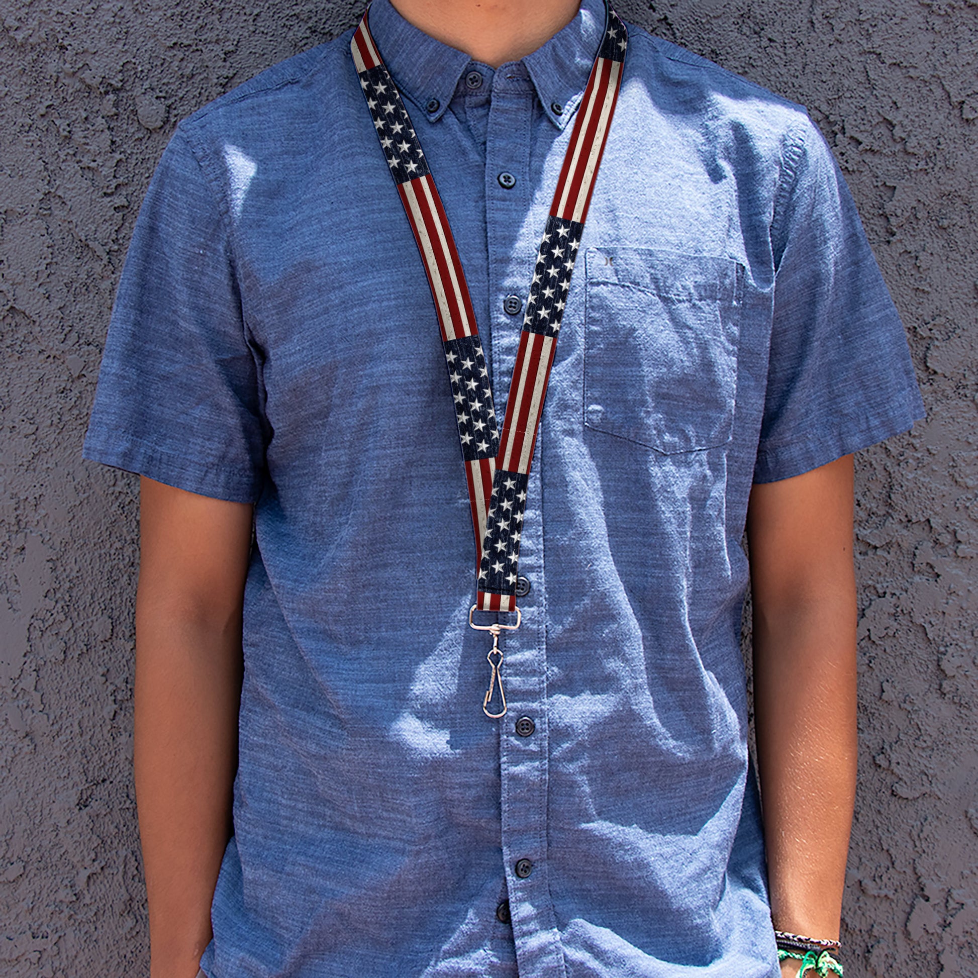 Lanyard - 1.0" - Americana Rustic Stars & Stripes Lanyards Buckle-Down