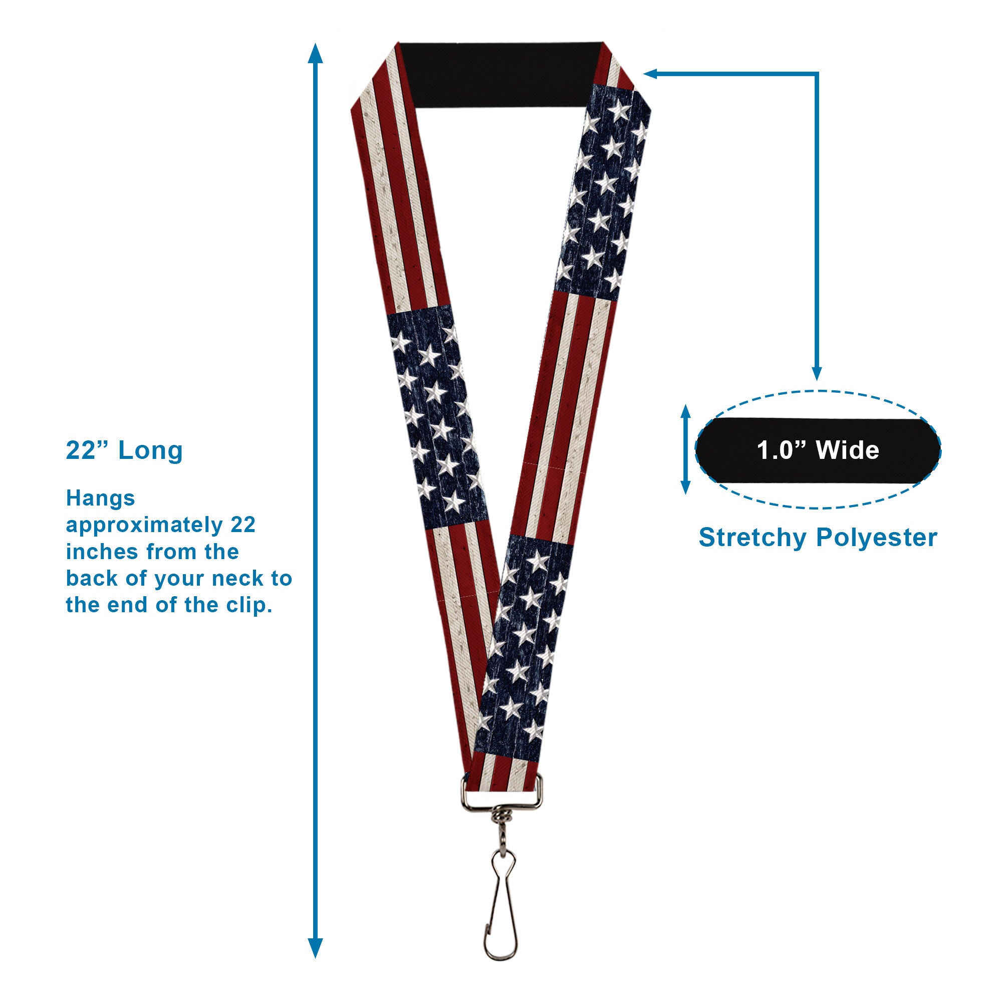 Lanyard - 1.0" - Americana Rustic Stars & Stripes Lanyards Buckle-Down