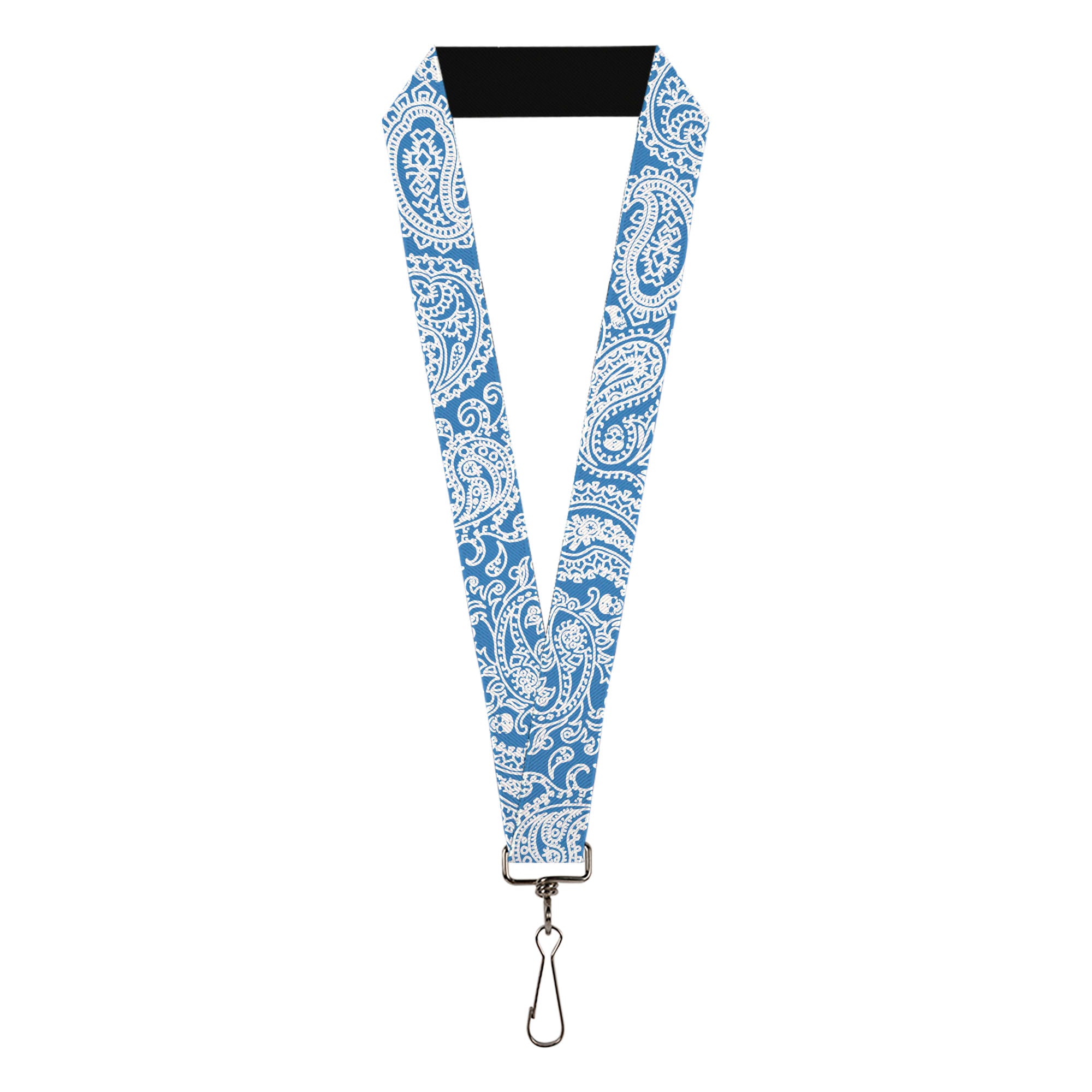 Lanyard - 1.0" - Bandana Skulls Baby Blue White Lanyards Buckle-Down