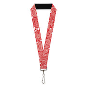 Lanyard - 1.0" - Bandana Skulls Red White Lanyards Buckle-Down