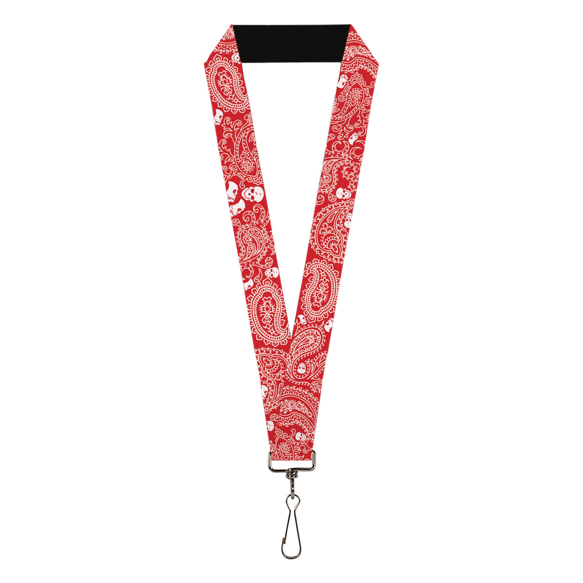 Lanyard - 1.0" - Bandana Skulls Red White Lanyards Buckle-Down