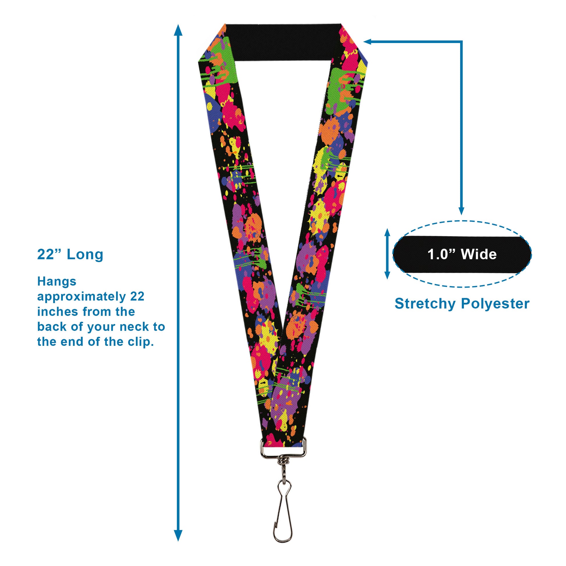 Lanyard - 1.0" - BD Paint Splatter Black Neon Lanyards Buckle-Down