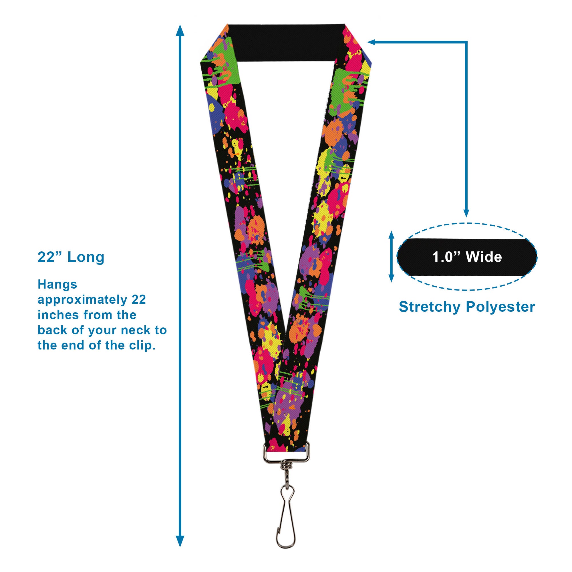 Lanyard - 1.0" - BD Paint Splatter Black Neon Lanyards Buckle-Down