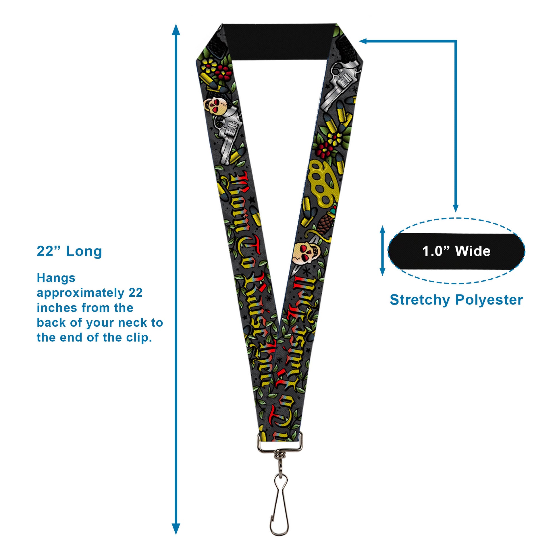 Lanyard - 1.0" - Born to Raise Hell Gray Lanyards Buckle-Down