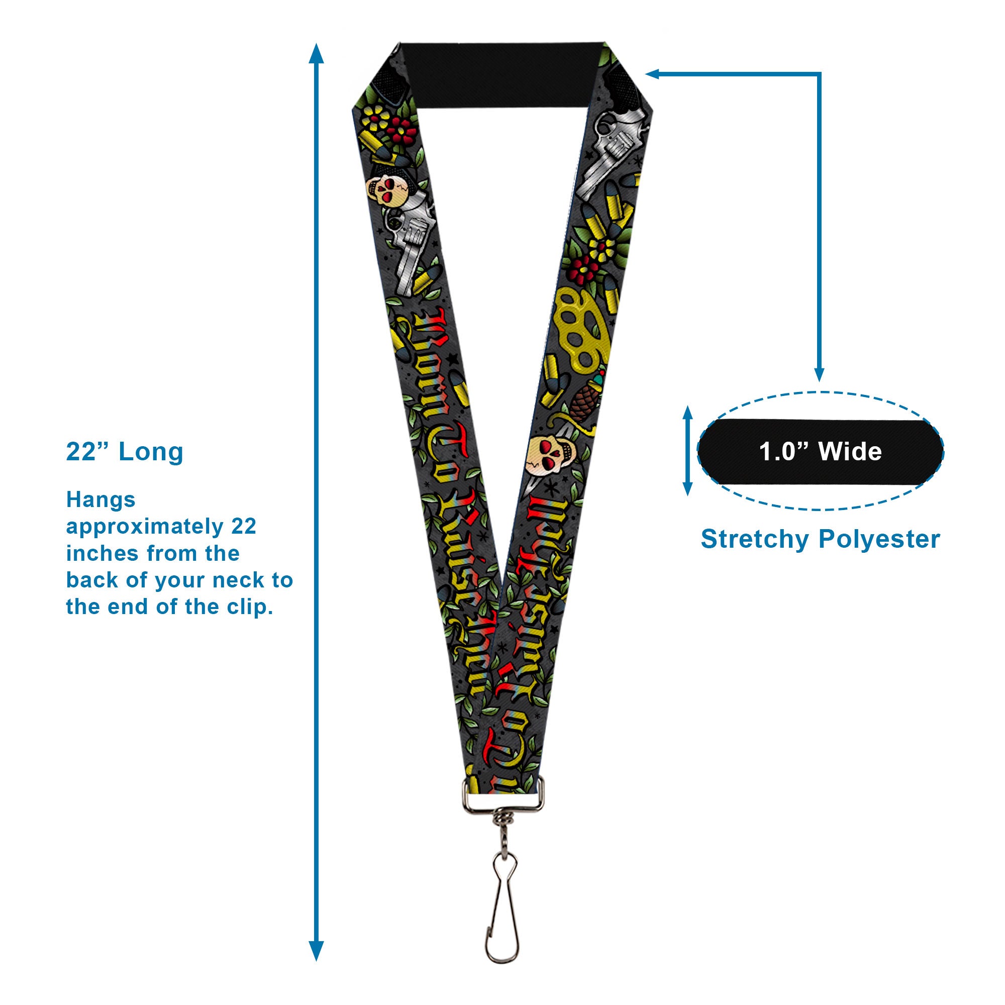 Lanyard - 1.0" - Born to Raise Hell Gray Lanyards Buckle-Down