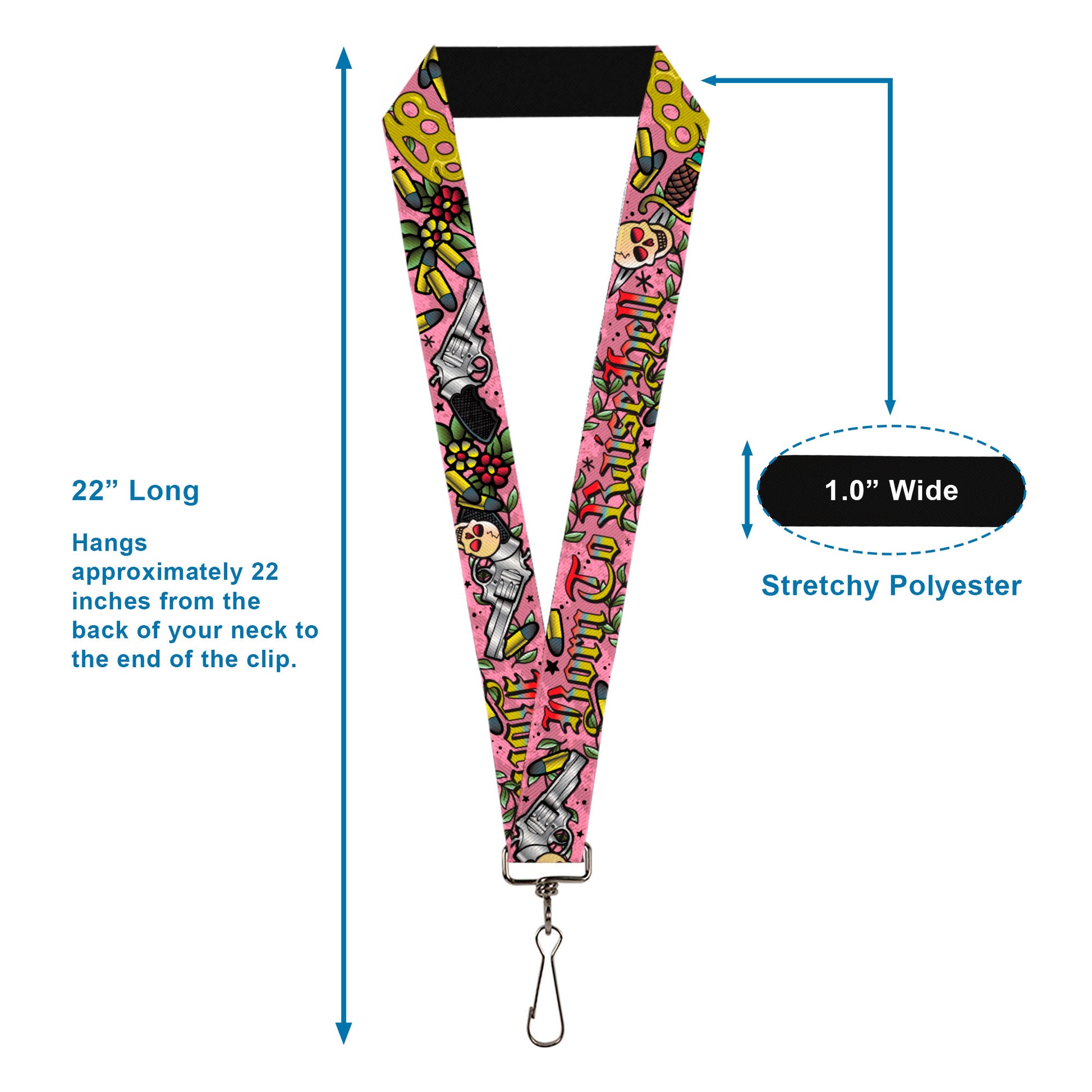 Lanyard - 1.0" - Born to Raise Hell Pink Lanyards Buckle-Down