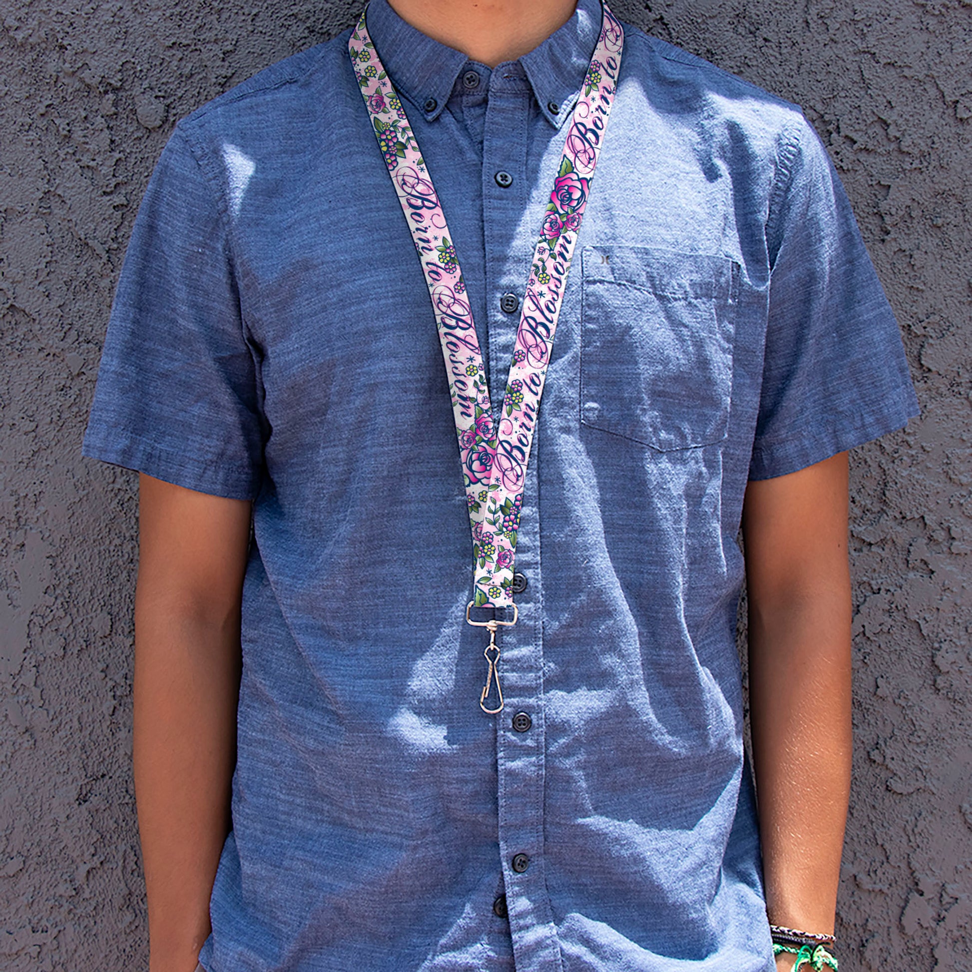 Lanyard - 1.0" - Born to Blossom Blue Lanyards Buckle-Down