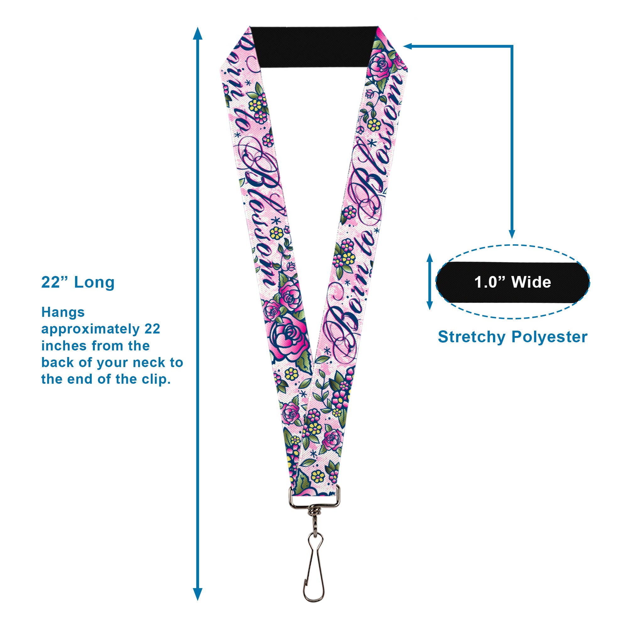 Lanyard - 1.0" - Born to Blossom Blue Lanyards Buckle-Down