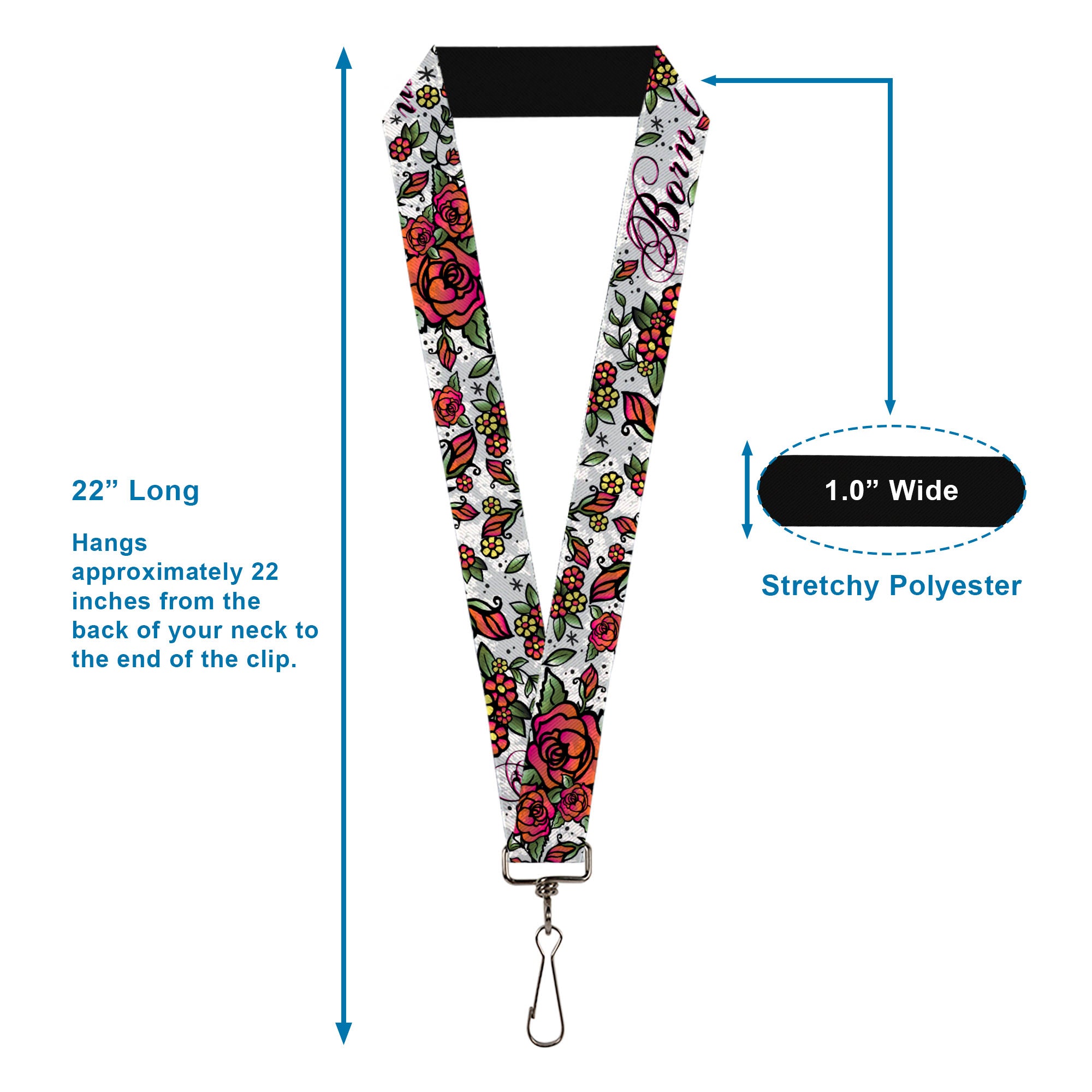 Lanyard - 1.0" - Born to Blossom White Lanyards Buckle-Down