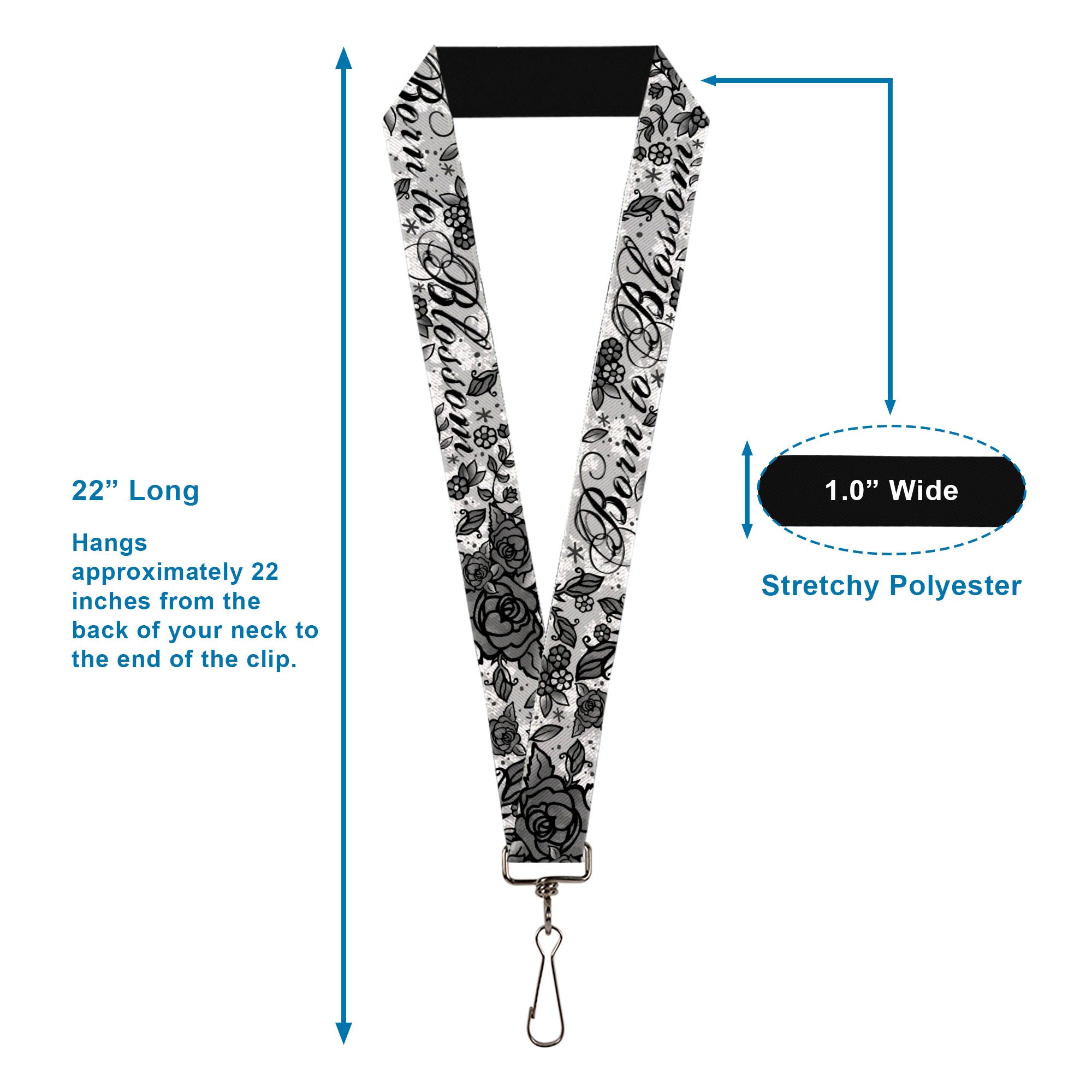 Lanyard - 1.0" - Born to Blossom Black White Lanyards Buckle-Down