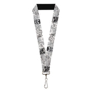 Lanyard - 1.0" - BD Skull w Roses Lanyards Buckle-Down