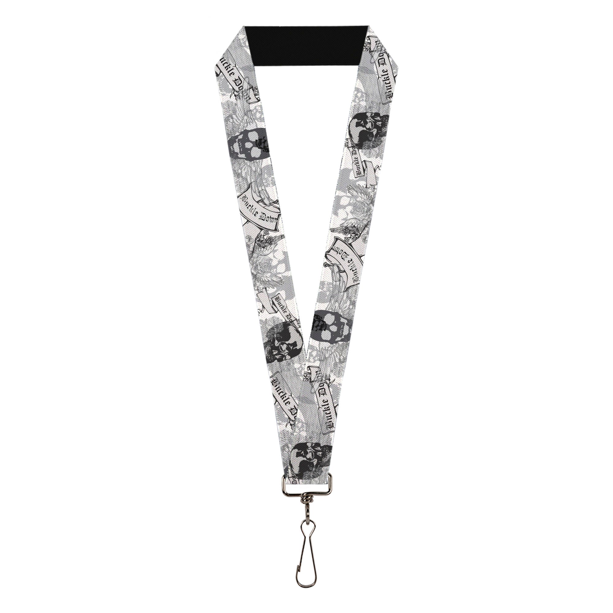 Lanyard - 1.0" - BD Skull w Roses Lanyards Buckle-Down
