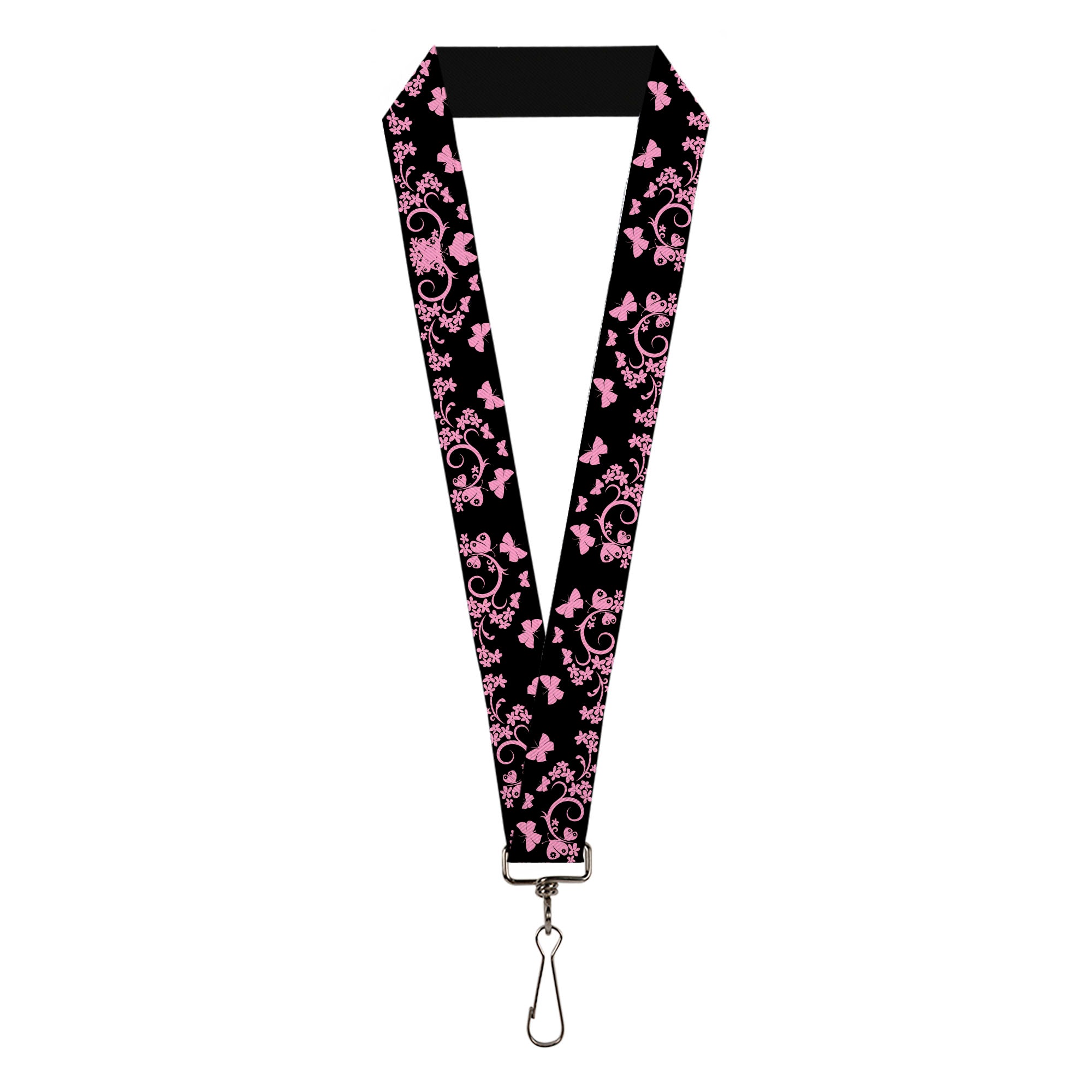 Lanyard - 1.0" - Butterfly Garden Black Pink Lanyards Buckle-Down