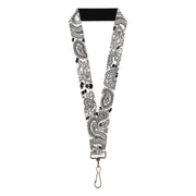 Lanyard - 1.0" - Bandana Skulls White Black Lanyards Buckle-Down