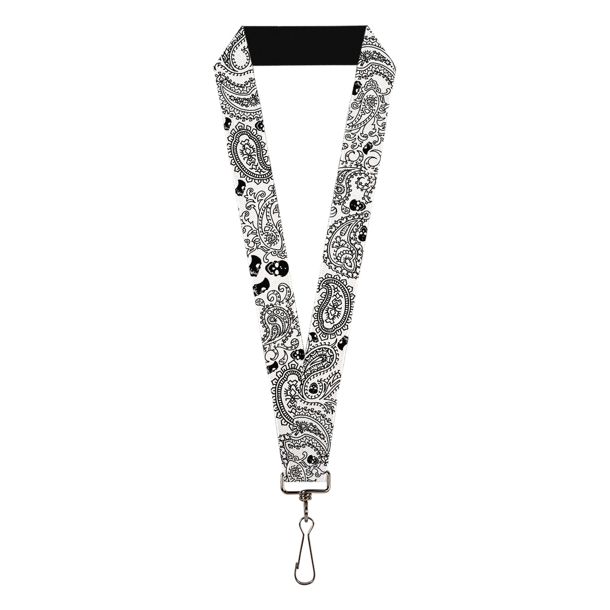 Lanyard - 1.0" - Bandana Skulls White Black Lanyards Buckle-Down