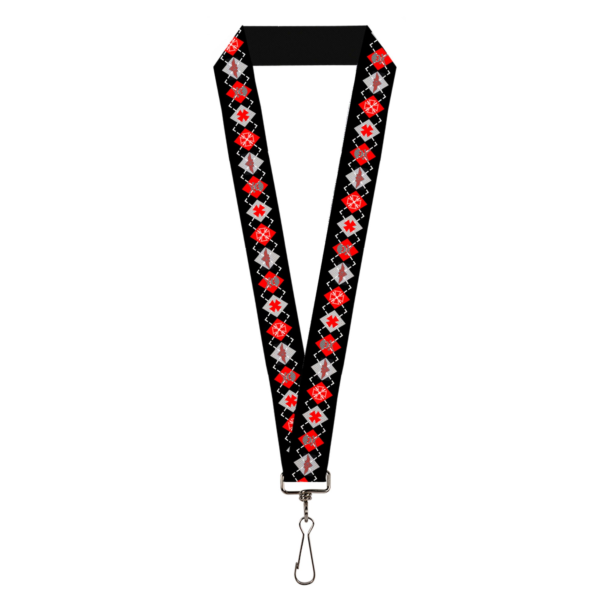Lanyard - 1.0" - BD Argyle Black Red Gray Lanyards Buckle-Down