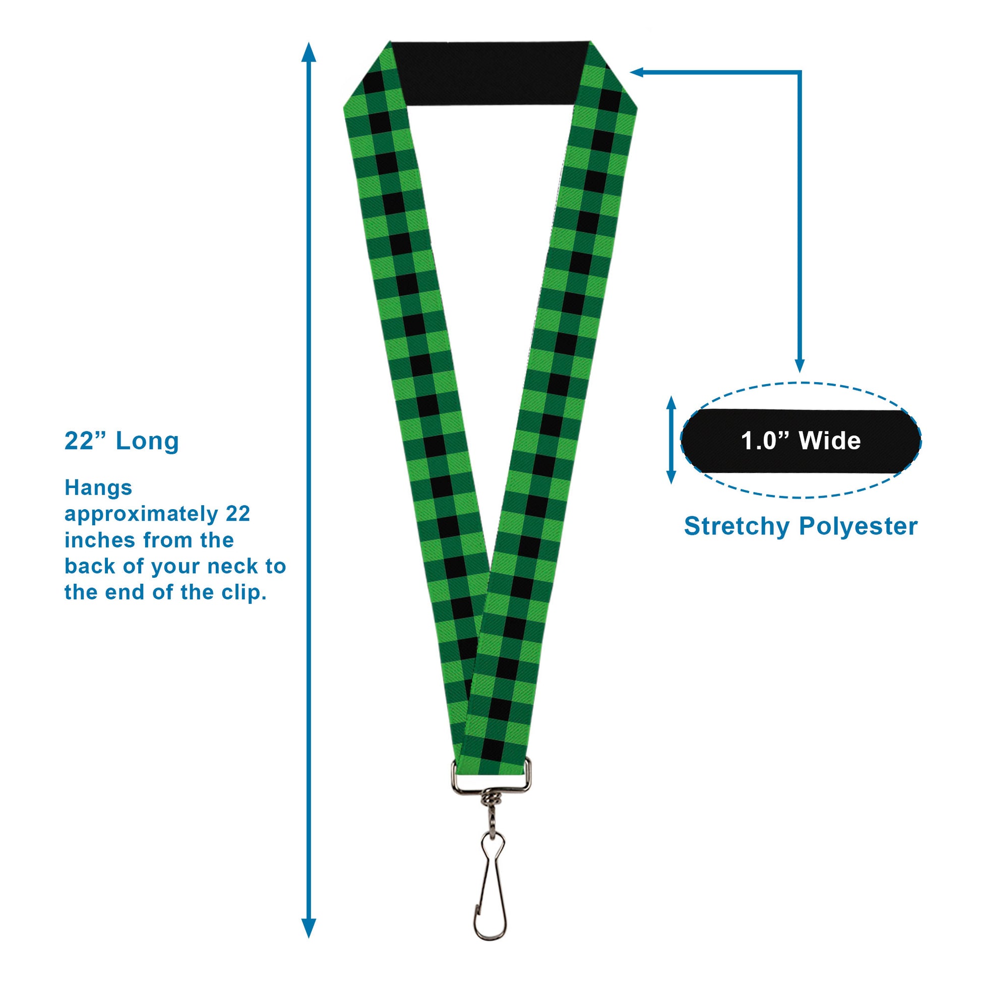 Lanyard - 1.0" - Buffalo Plaid Black Neon Green Lanyards Buckle-Down