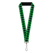 Lanyard - 1.0" - Buffalo Plaid Black Neon Green Lanyards Buckle-Down