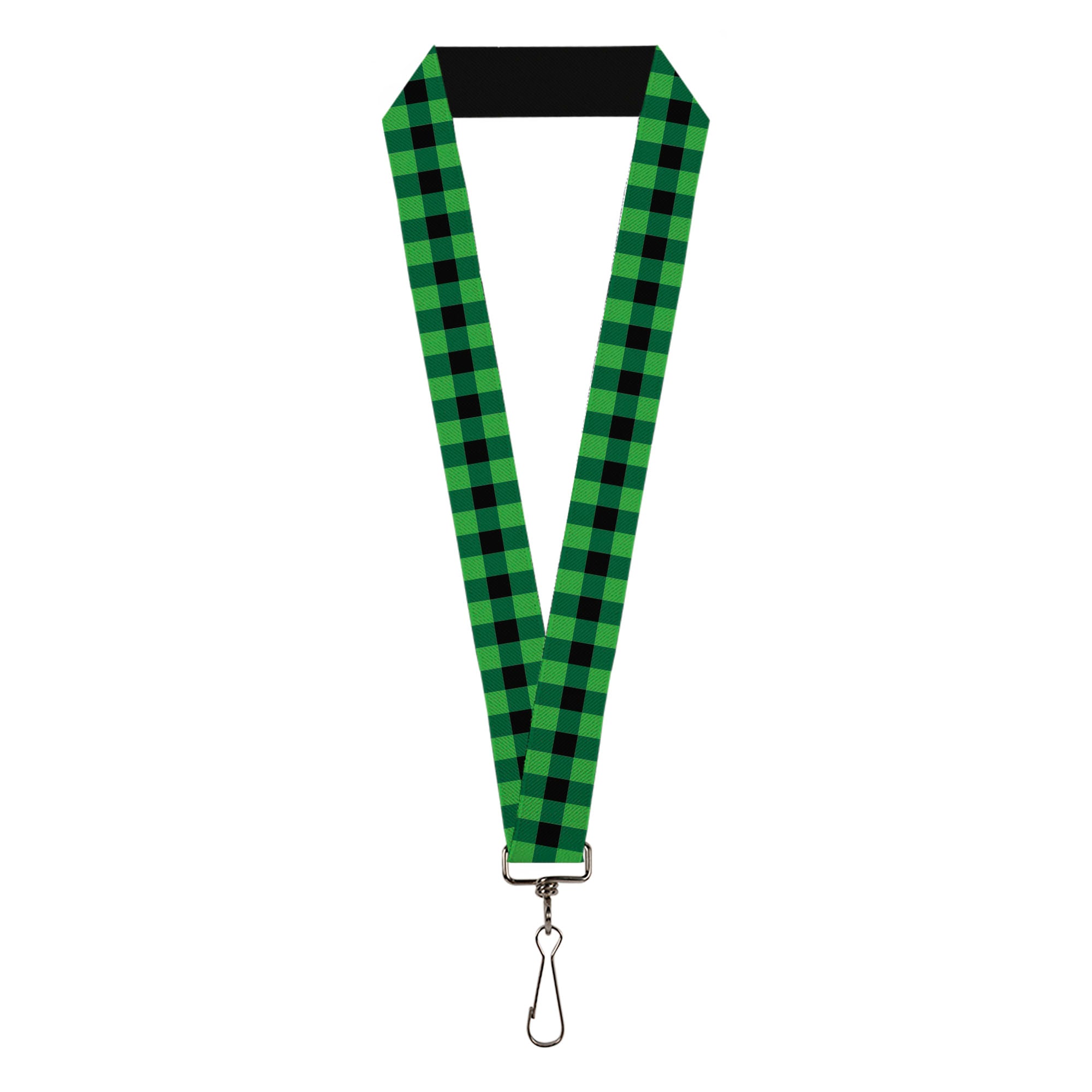 Lanyard - 1.0" - Buffalo Plaid Black Neon Green Lanyards Buckle-Down