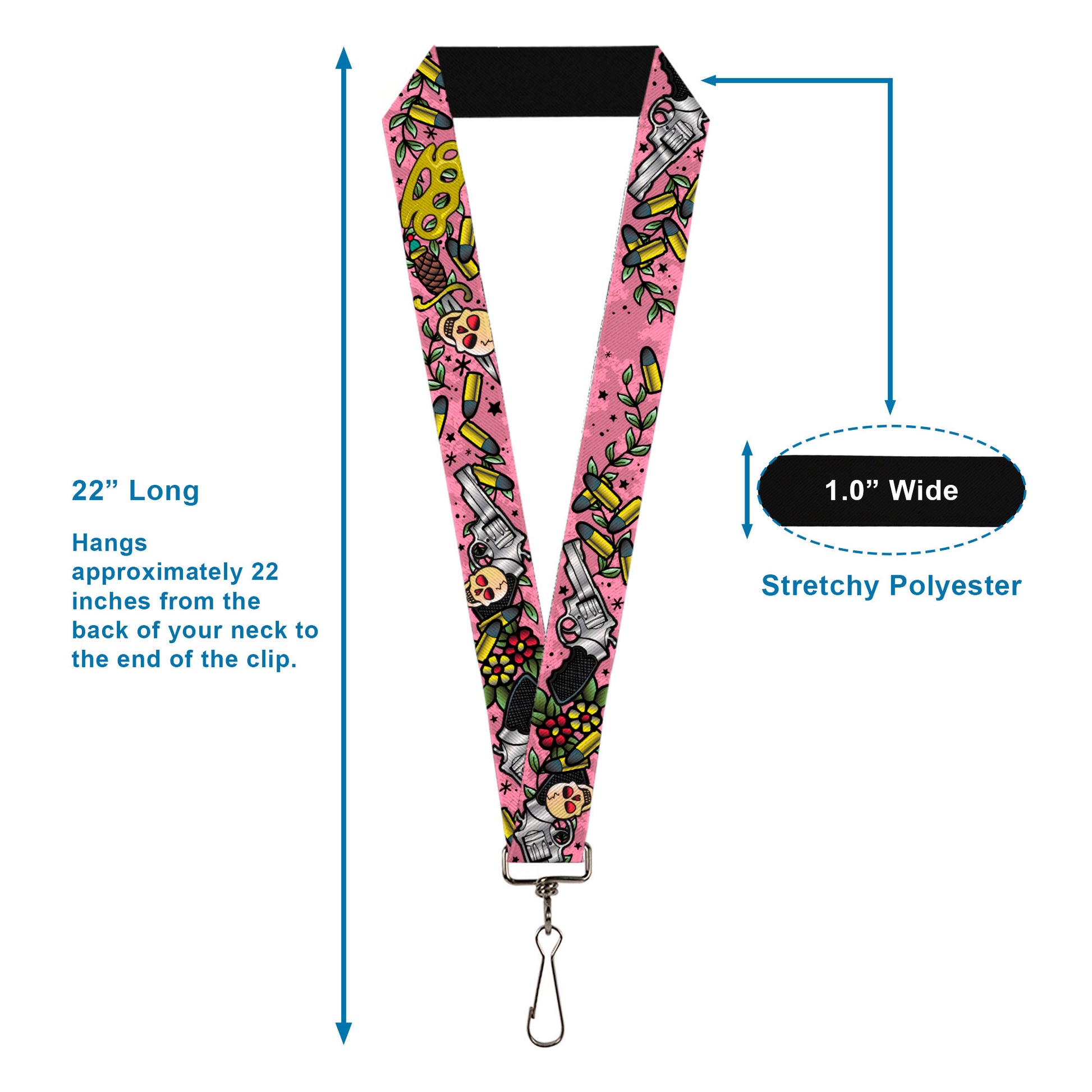 Lanyard - 1.0" - Born to Raise Hell CLOSE-UP Pink Lanyards Buckle-Down