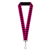 Lanyard - 1.0" - Buffalo Plaid Black Fuchsia Lanyards Buckle-Down