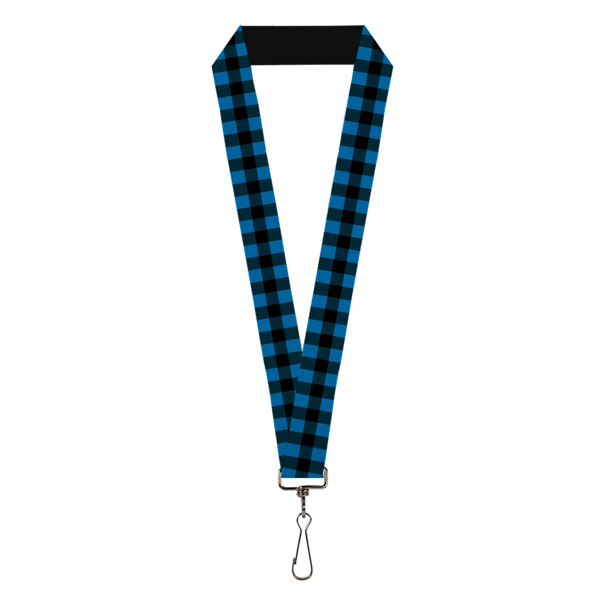 Lanyard - 1.0" - Buffalo Plaid Black Turquoise Lanyards Buckle-Down
