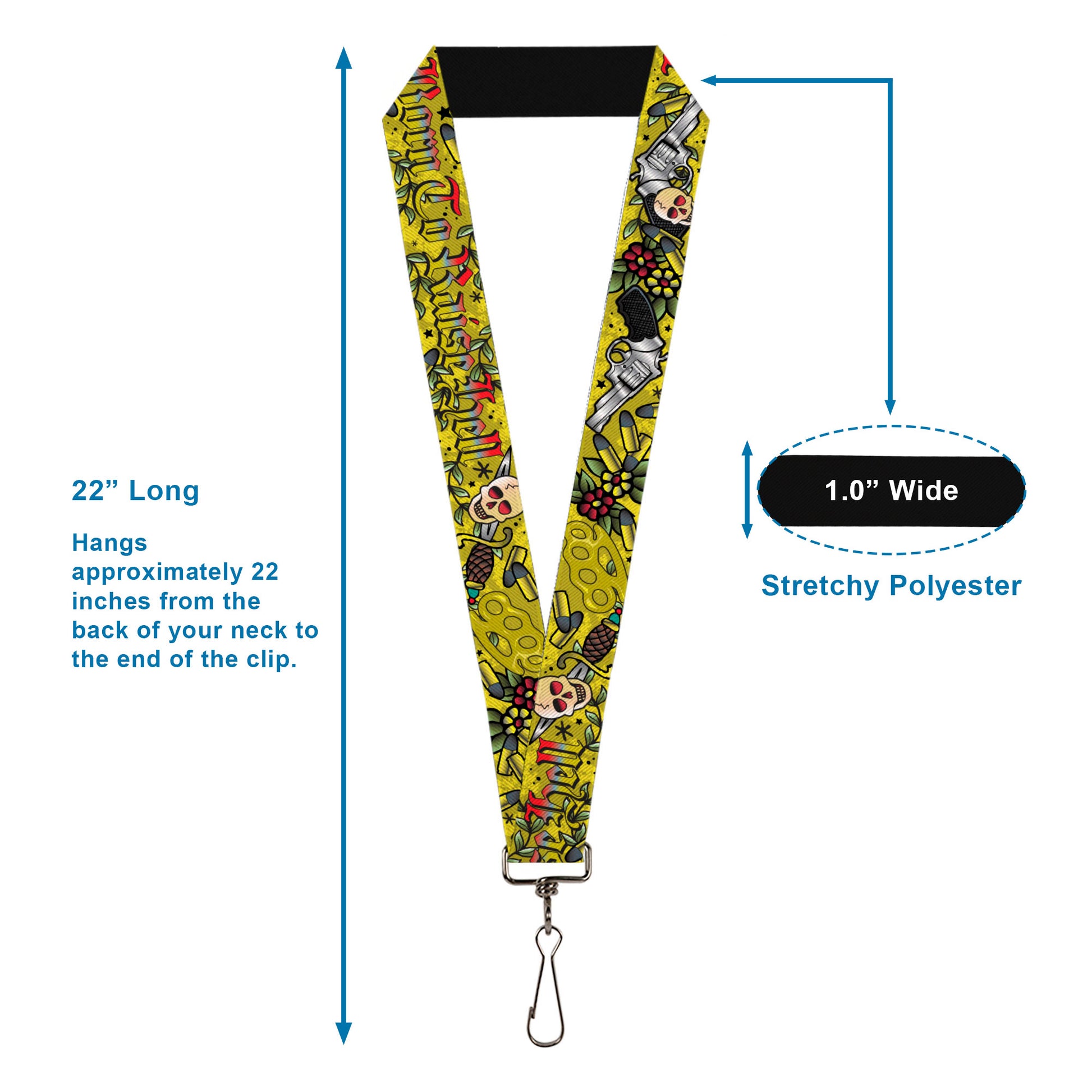 Lanyard - 1.0" - Born to Raise Hell Yellow Lanyards Buckle-Down