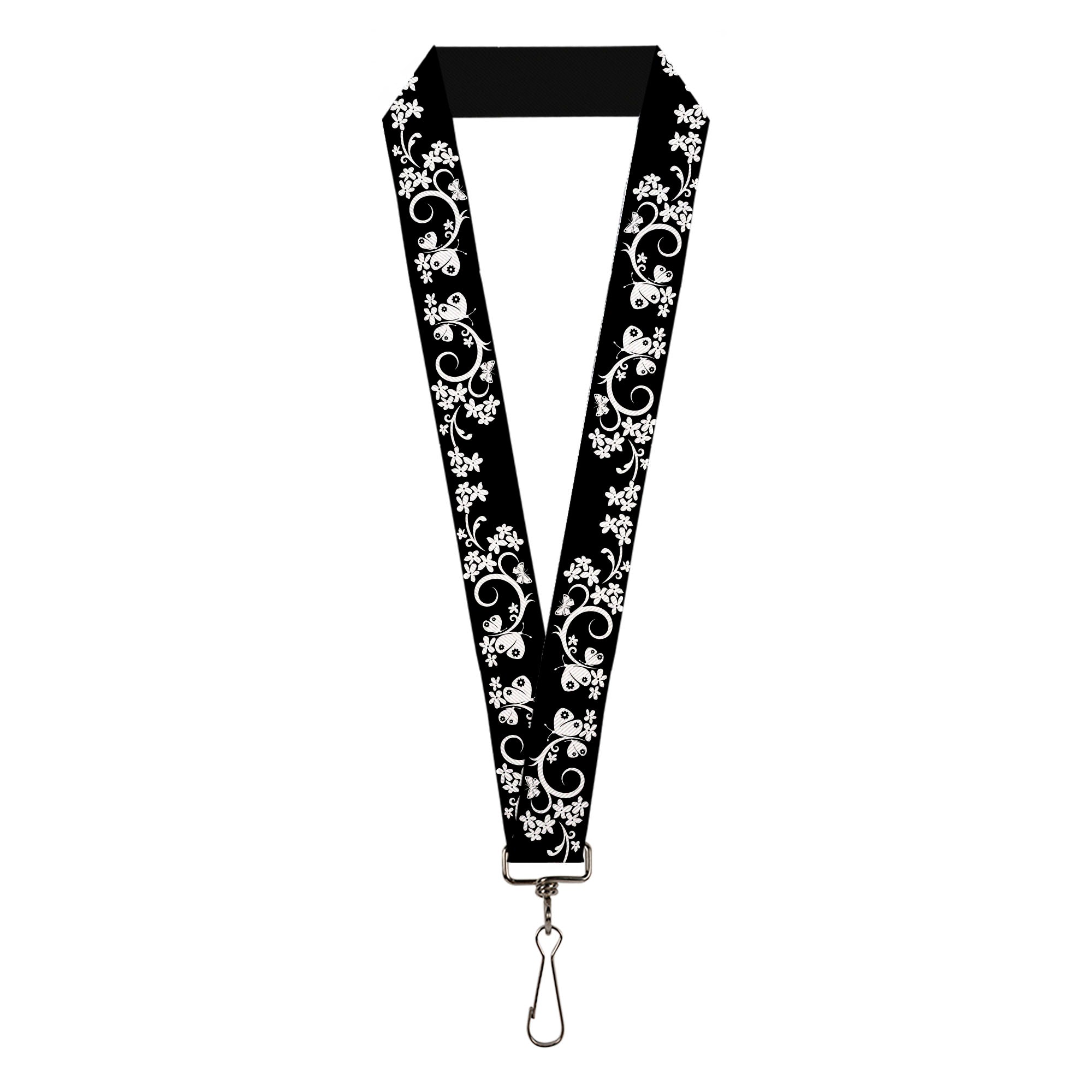 Lanyard - 1.0" - Butterfly Garden 2 Black White Lanyards Buckle-Down