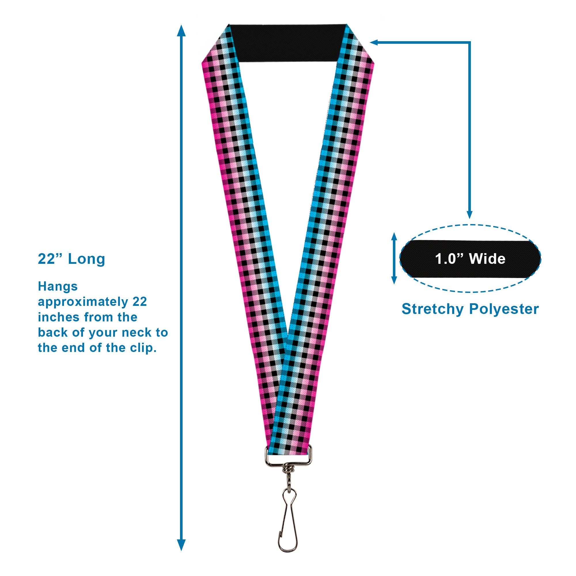 Lanyard - 1.0" - Buffalo Plaid Turquoise Fuchsia Fade Lanyards Buckle-Down