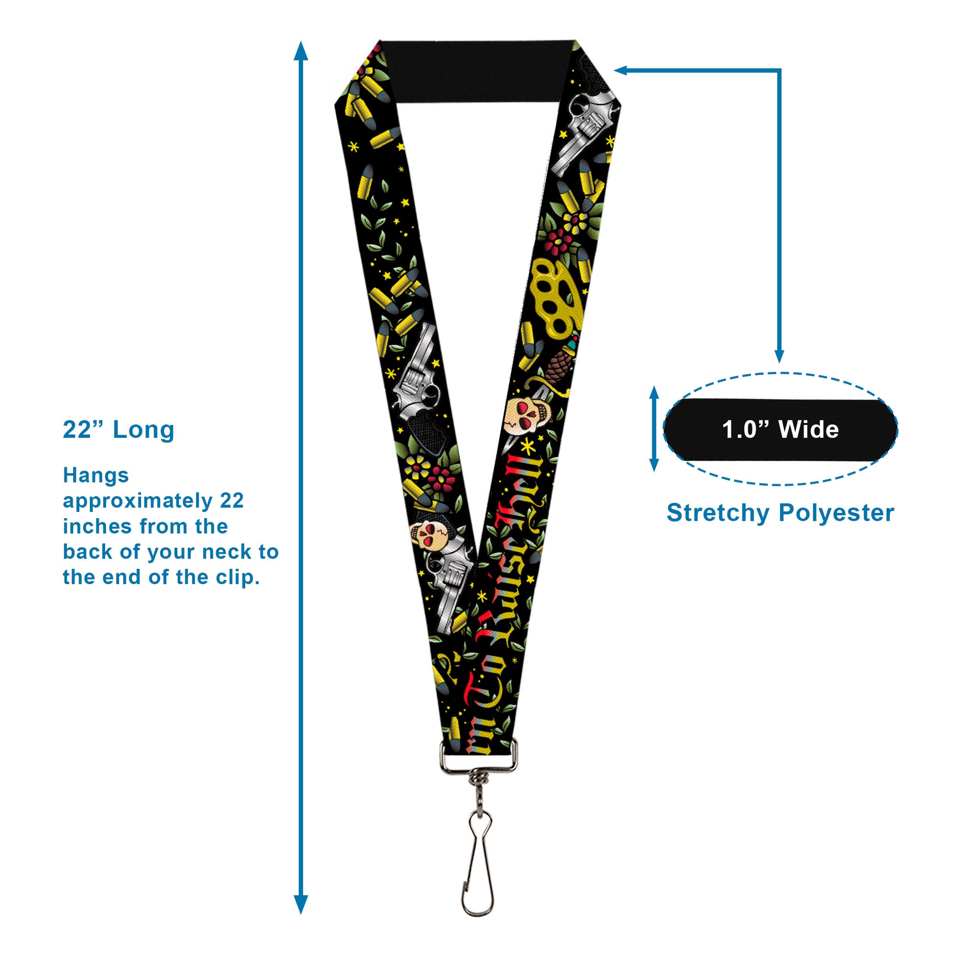 Lanyard - 1.0" - Born to Raise Hell Black Lanyards Buckle-Down