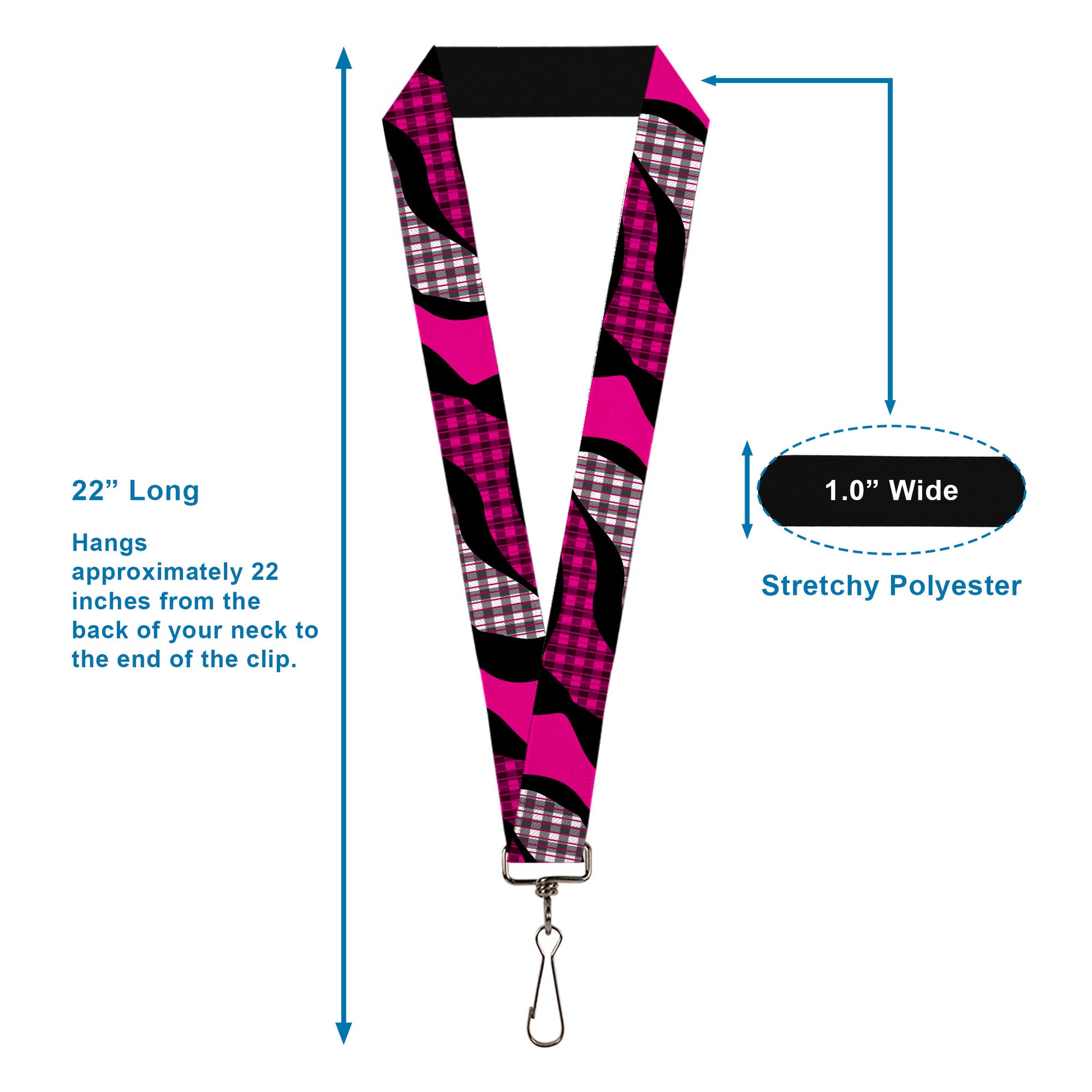 Lanyard - 1.0" - Buffalo Plaid Abstract White Black Fuchsia Lanyards Buckle-Down