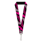 Lanyard - 1.0" - Buffalo Plaid Abstract White Black Fuchsia Lanyards Buckle-Down