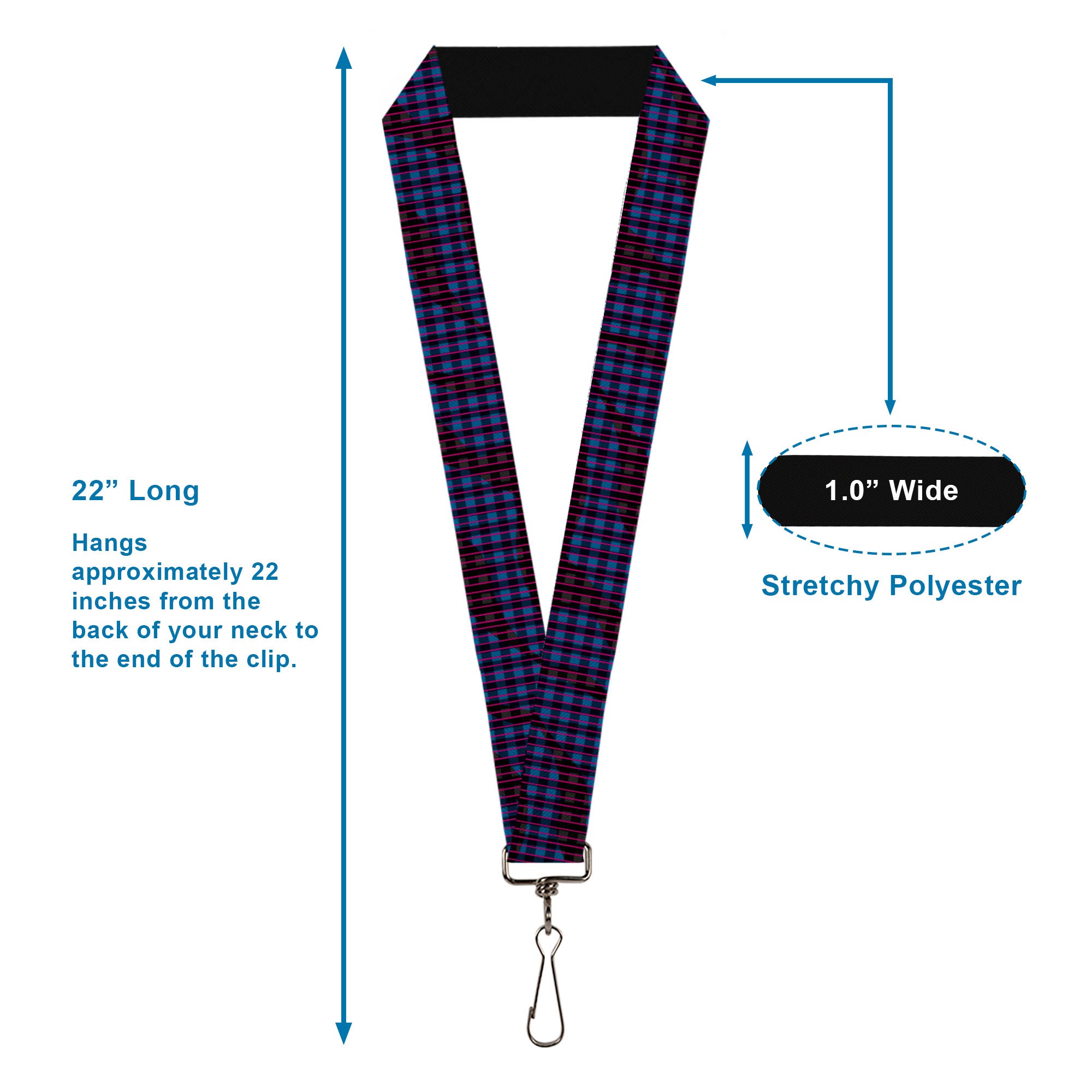 Lanyard - 1.0" - Buffalo Plaid Abstract White Black Turquoise Lanyards Buckle-Down