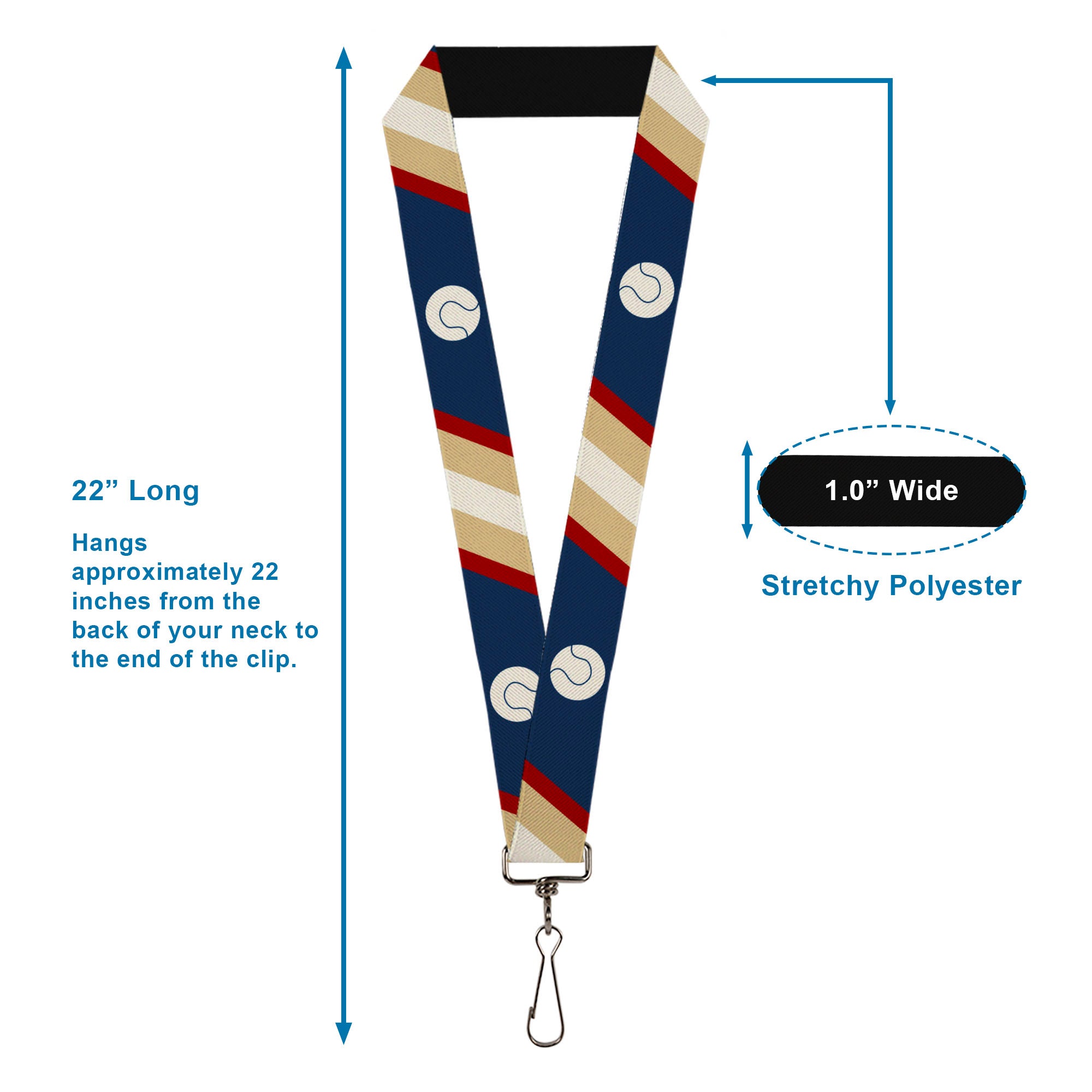 Lanyard - 1.0" - Ball Stripes Tan Blue Burgundy Lanyards Buckle-Down