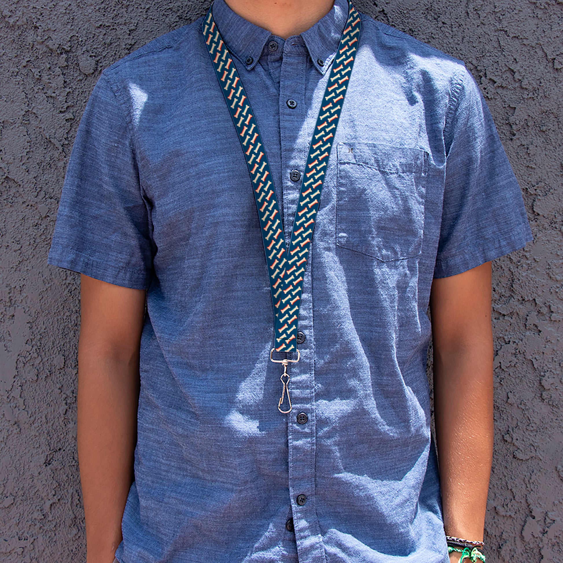 Lanyard - 1.0" - Bones Blue Tan Red Lanyards Buckle-Down