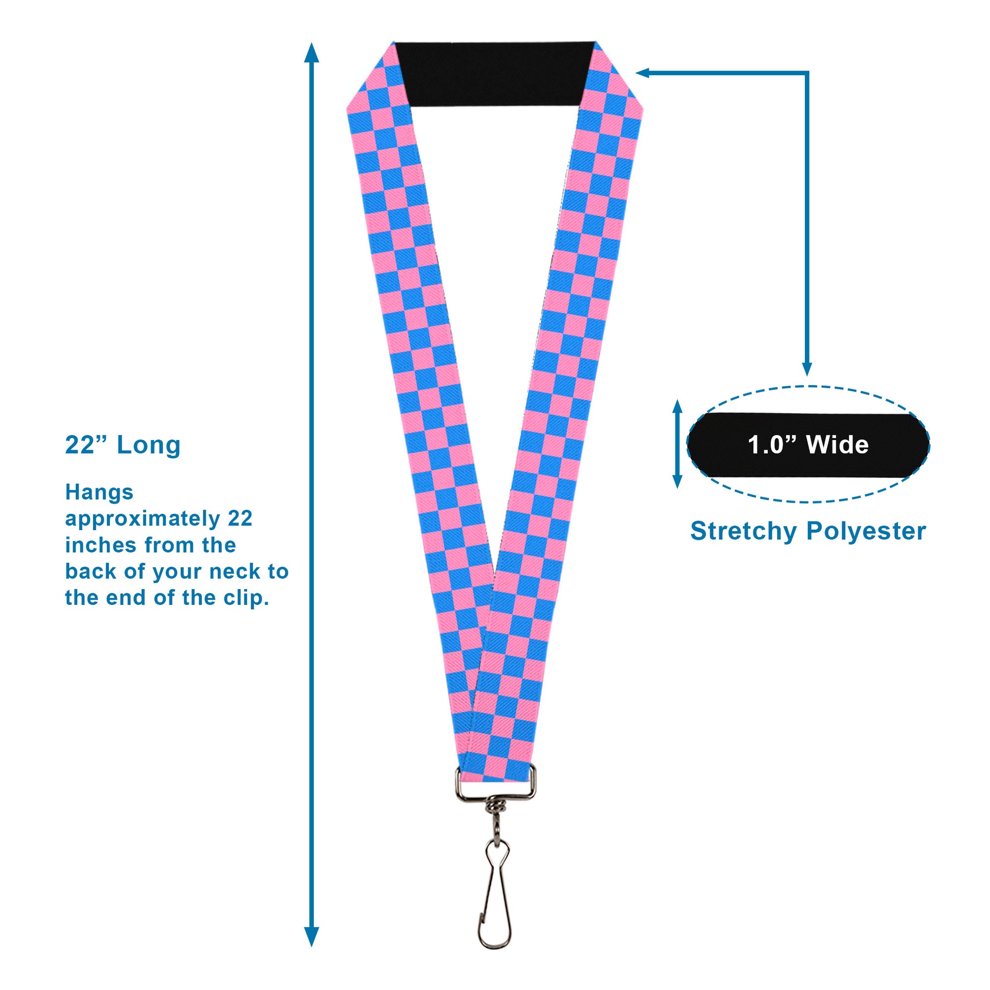 Lanyard - 1.0" - Checker Baby Pink Baby Blue Lanyards Buckle-Down