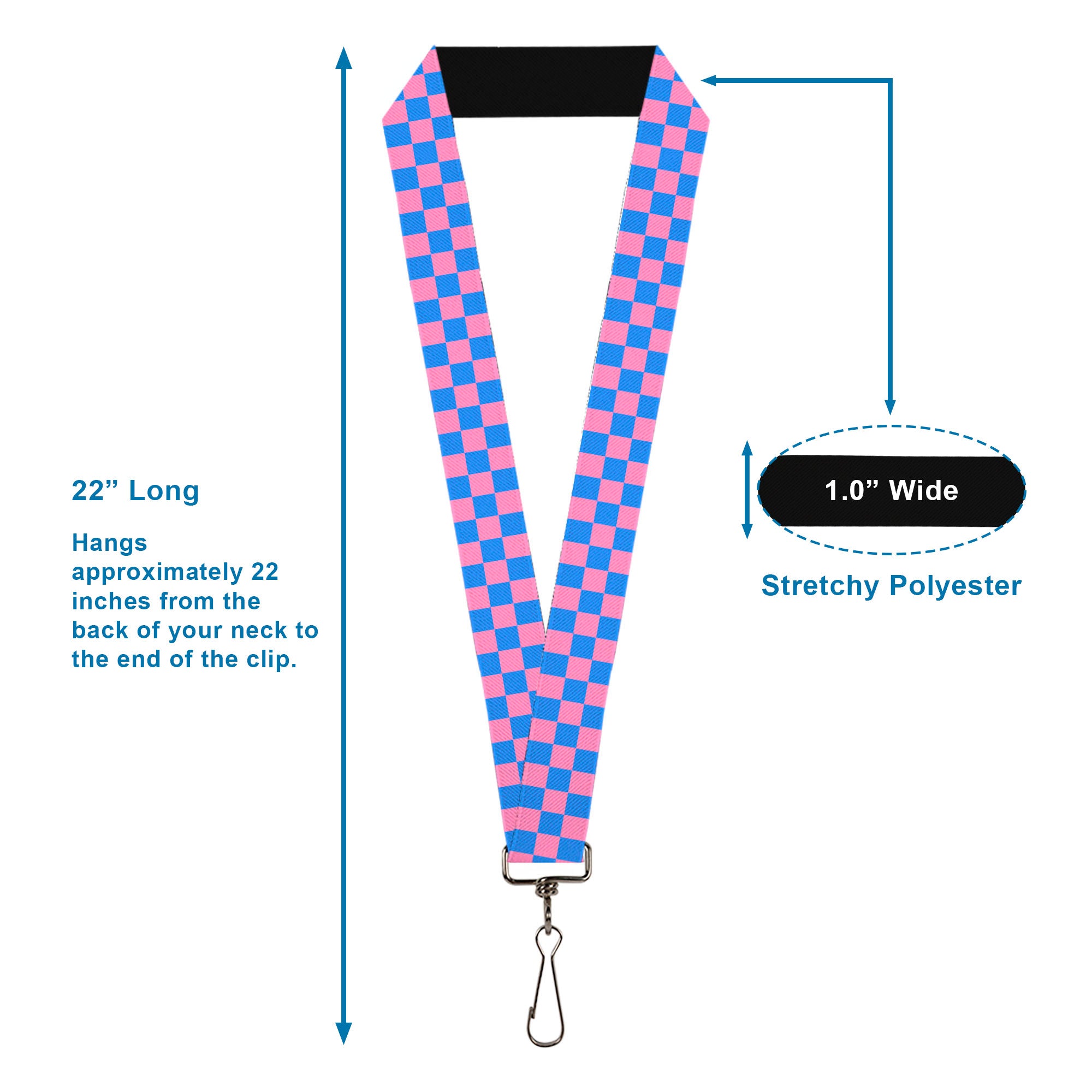 Lanyard - 1.0" - Checker Baby Pink Baby Blue Lanyards Buckle-Down