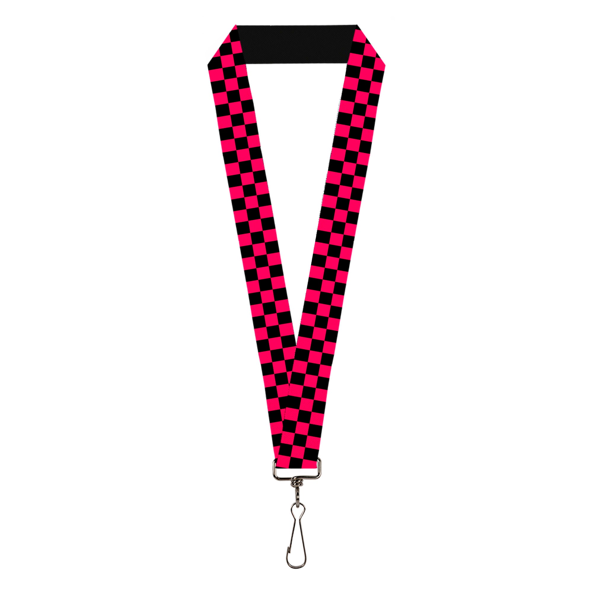 Lanyard - 1.0" - Checker Black Neon Pink Lanyards Buckle-Down