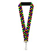 Lanyard - 1.0" - Checker Black Multi Neon Lanyards Buckle-Down