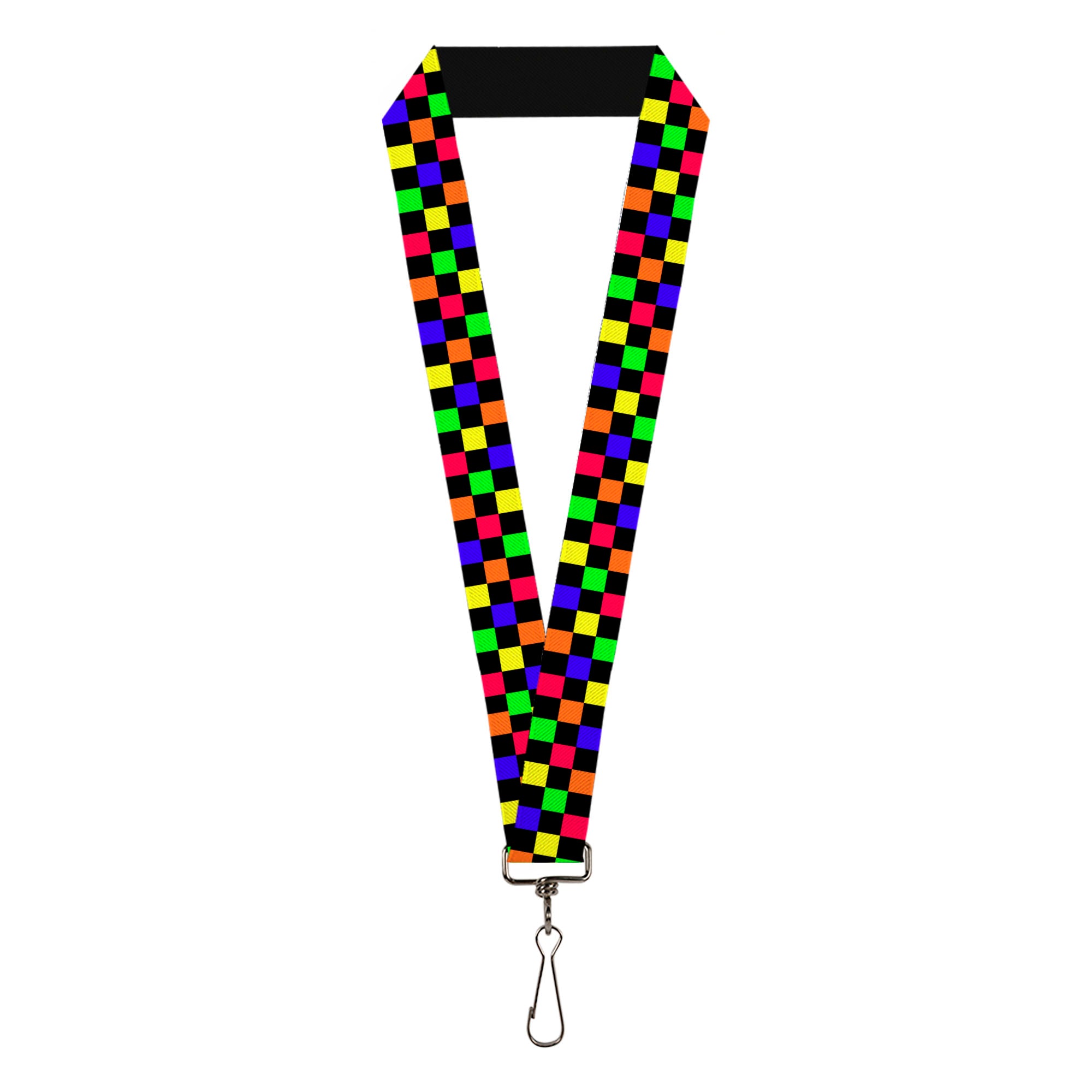 Lanyard - 1.0" - Checker Black Multi Neon Lanyards Buckle-Down