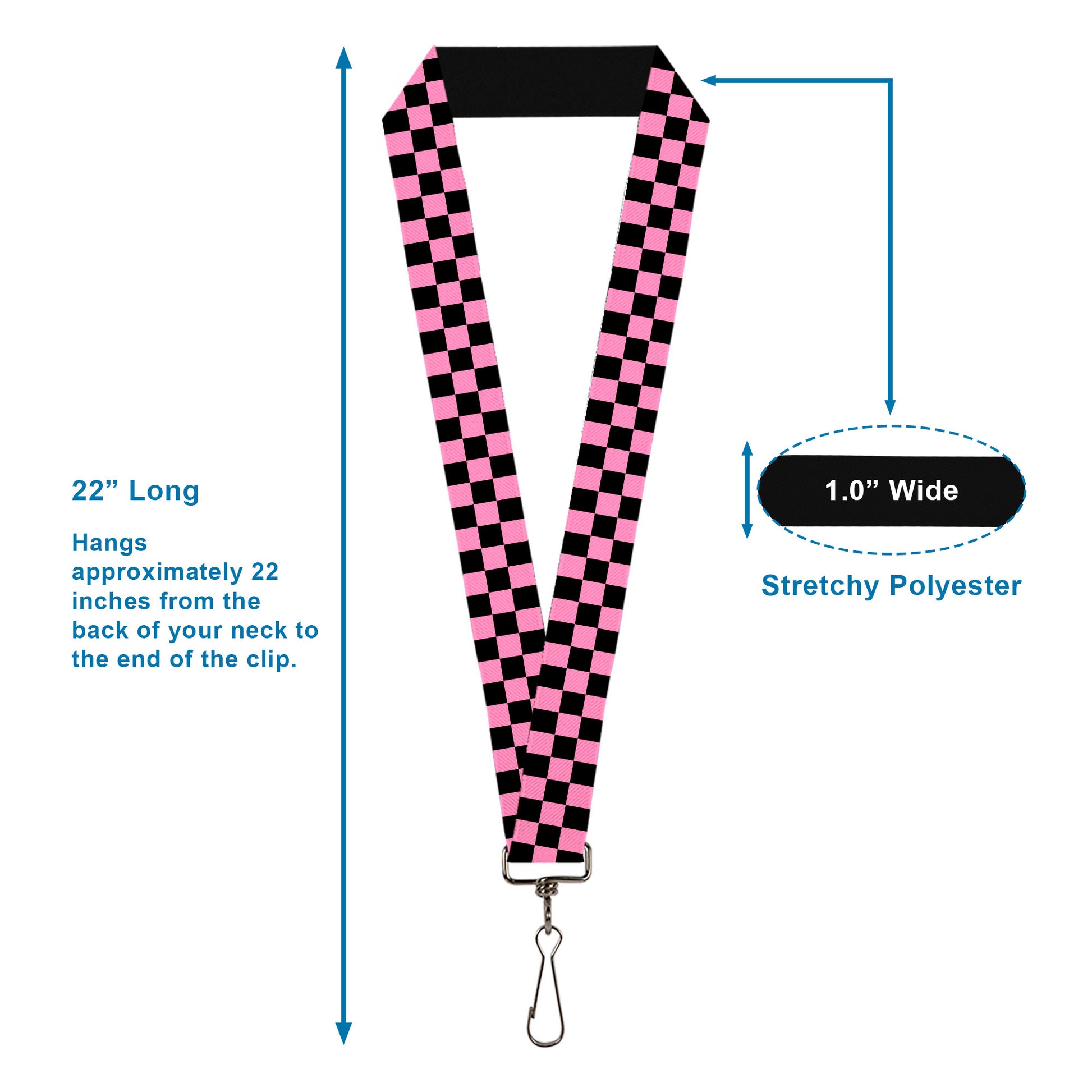 Lanyard - 1.0" - Checker Black Baby Pink Lanyards Buckle-Down