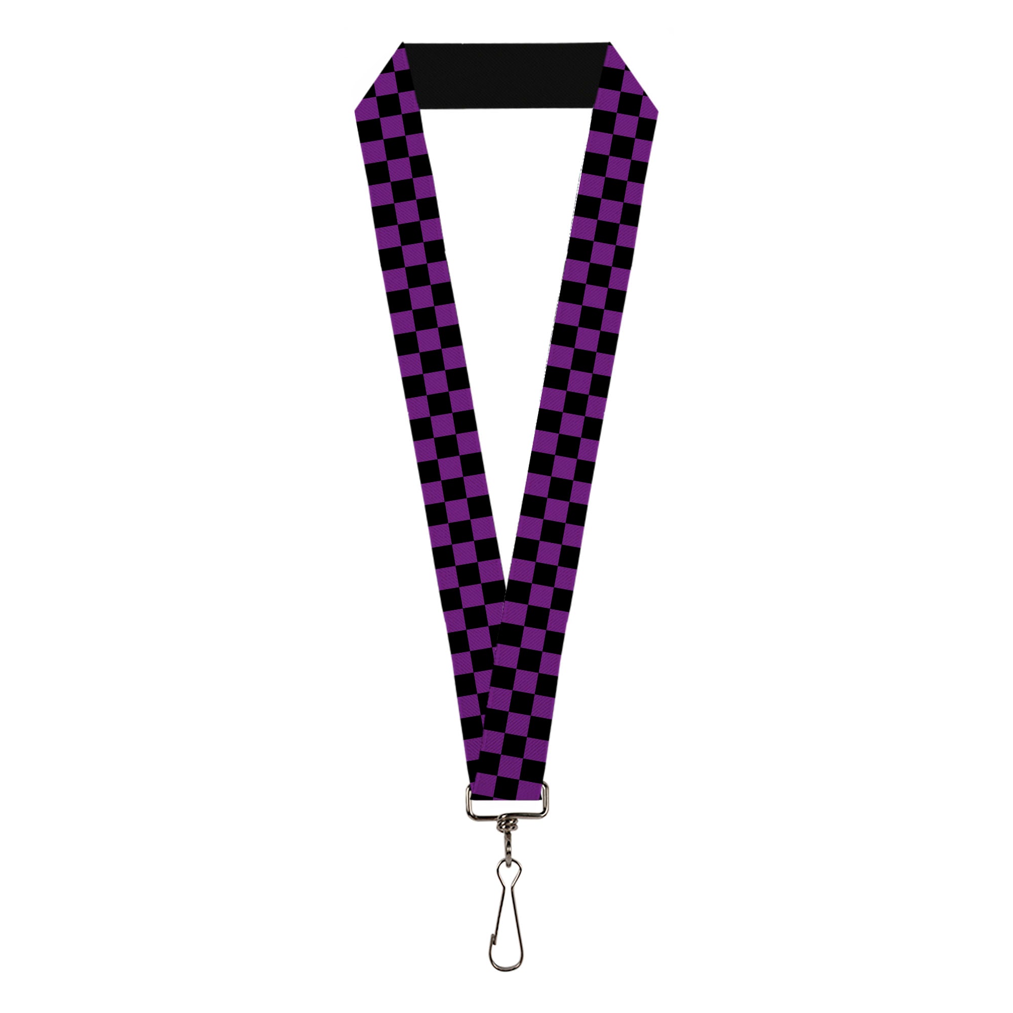 Lanyard - 1.0" - Checker Black Purple Lanyards Buckle-Down