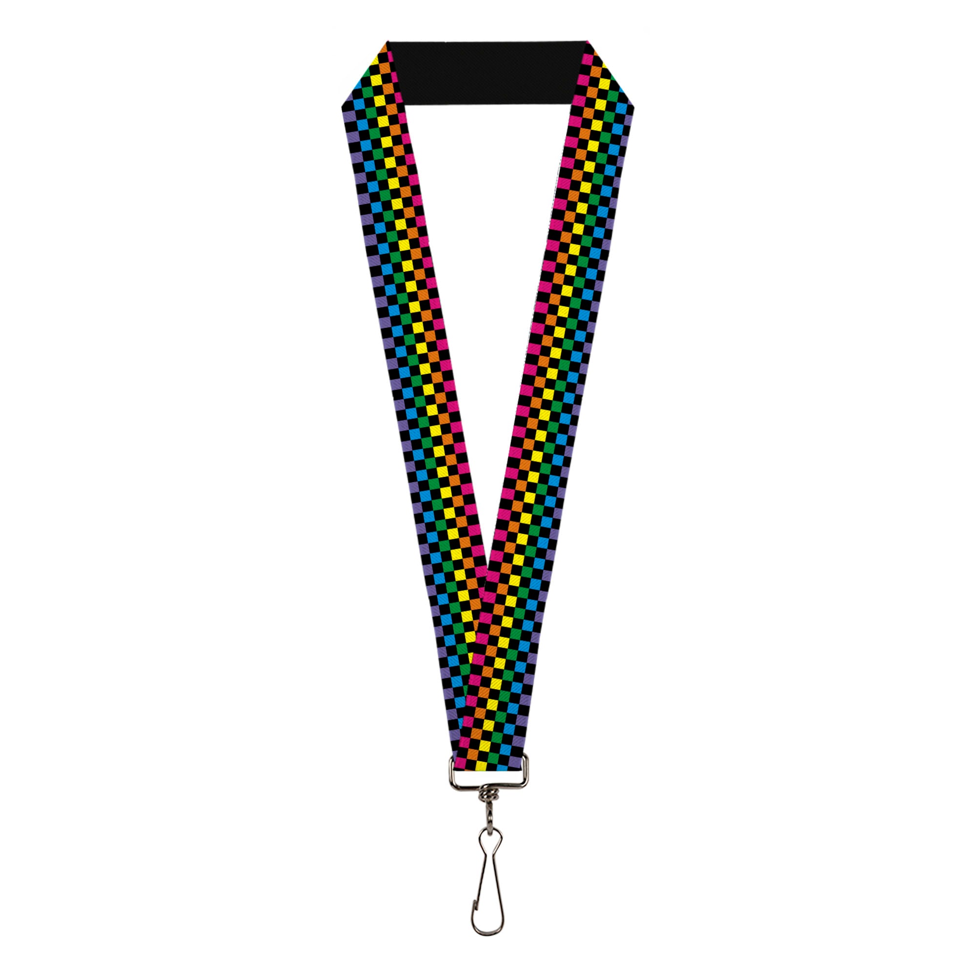 Lanyard - 1.0" - Checker Black Neon Rainbow Lanyards Buckle-Down