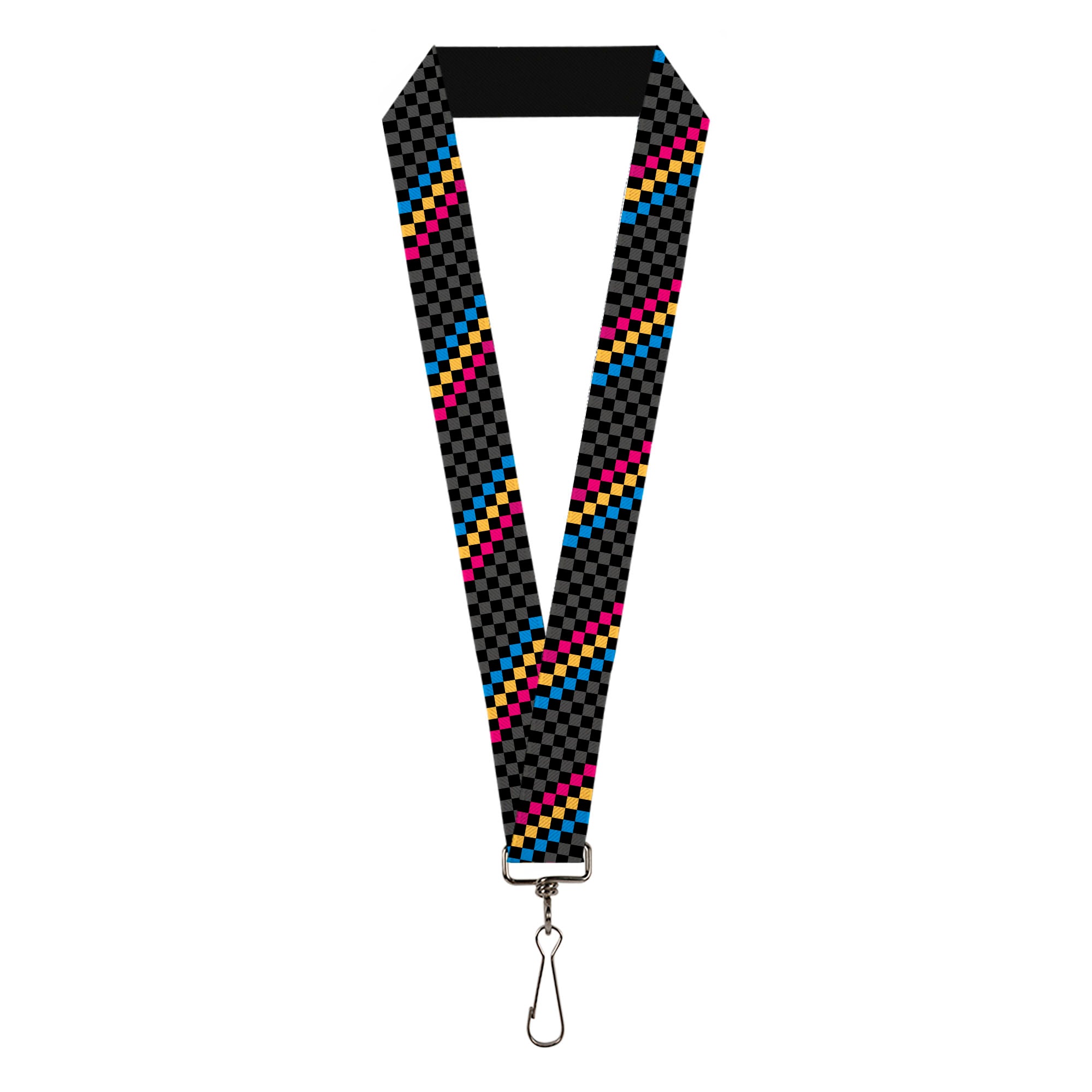 Lanyard - 1.0" - Checker Stripe Black Gray Blue Gold Pink Lanyards Buckle-Down